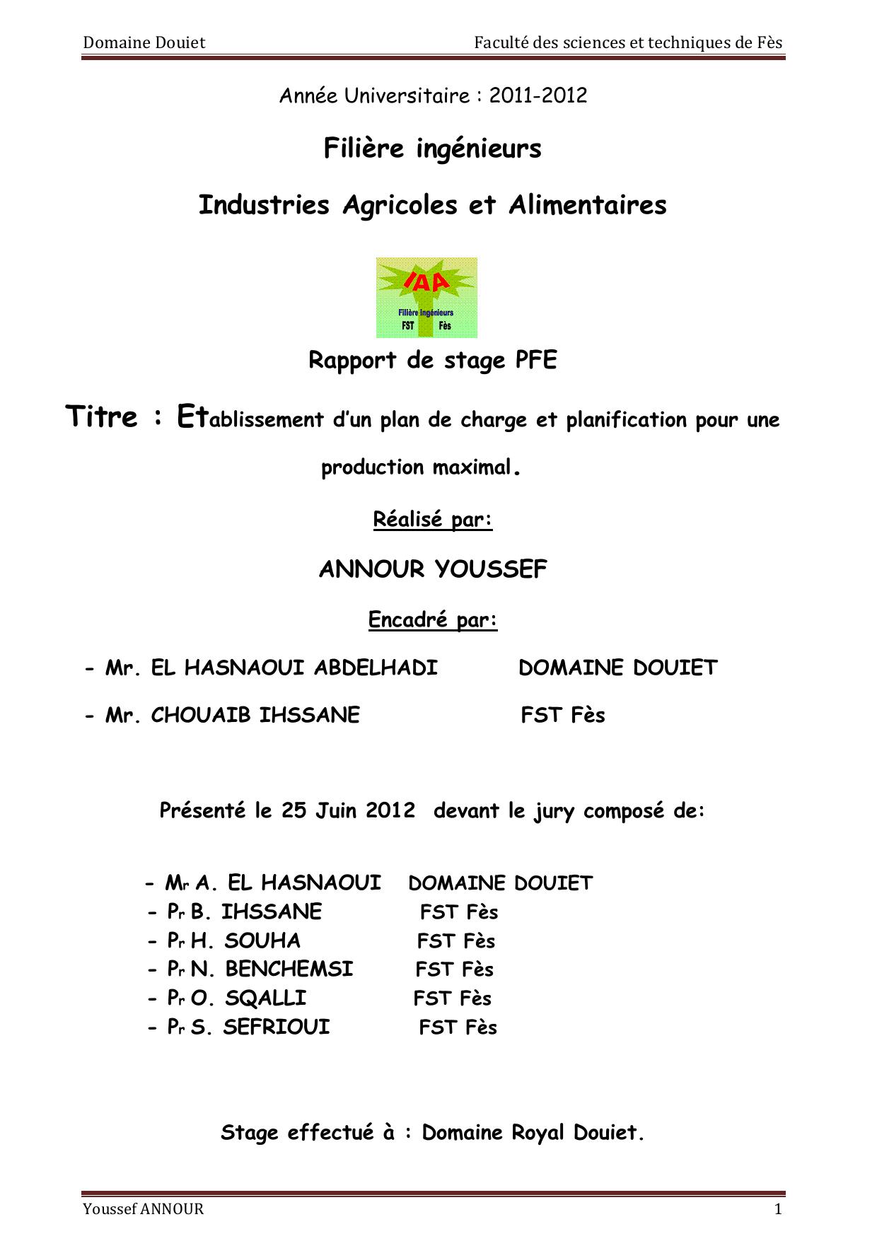 Etablissement d’un plan de charge et planification pour une production maximal