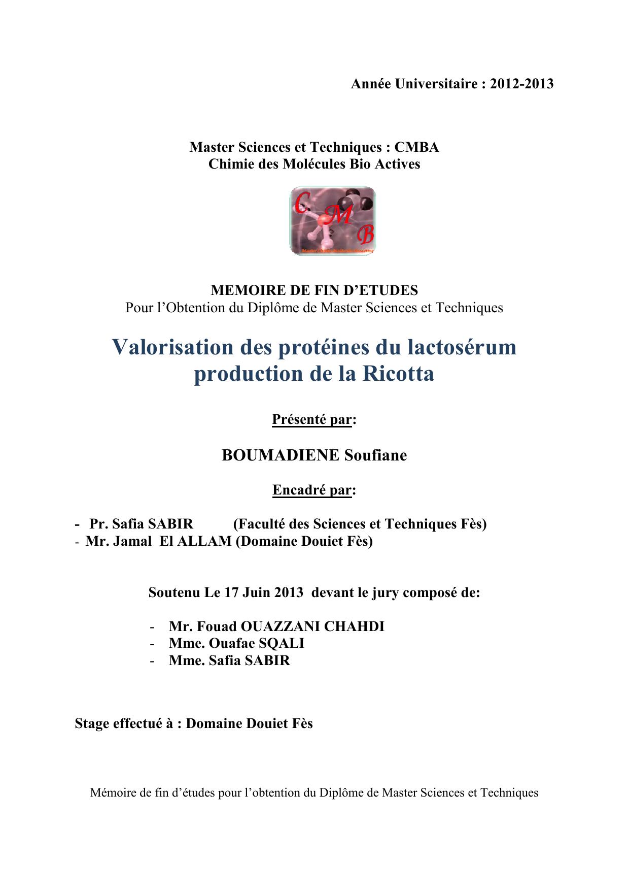 Valorisation des protéines du lactosérum production de la Ricotta