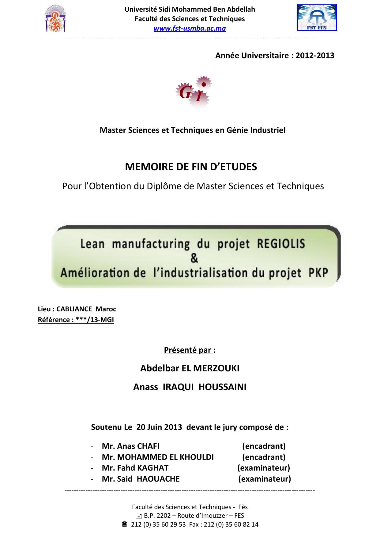 Lean manufaturing du projet REGIOLOS et amélioration de l'industrialisation du projet PKP