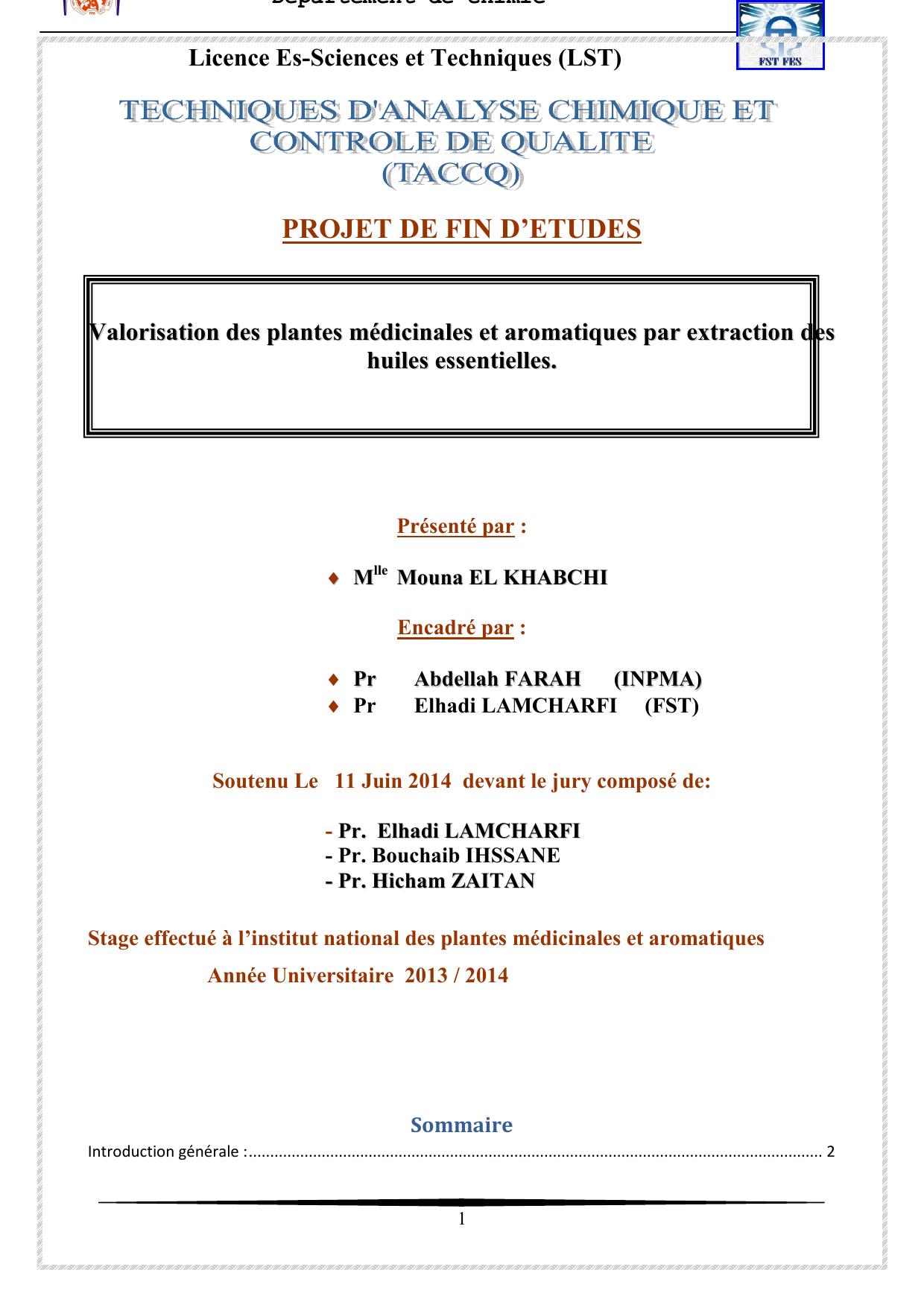 Valorisation des plantes médicinales et aromatiques par extraction des huiles essentielles.