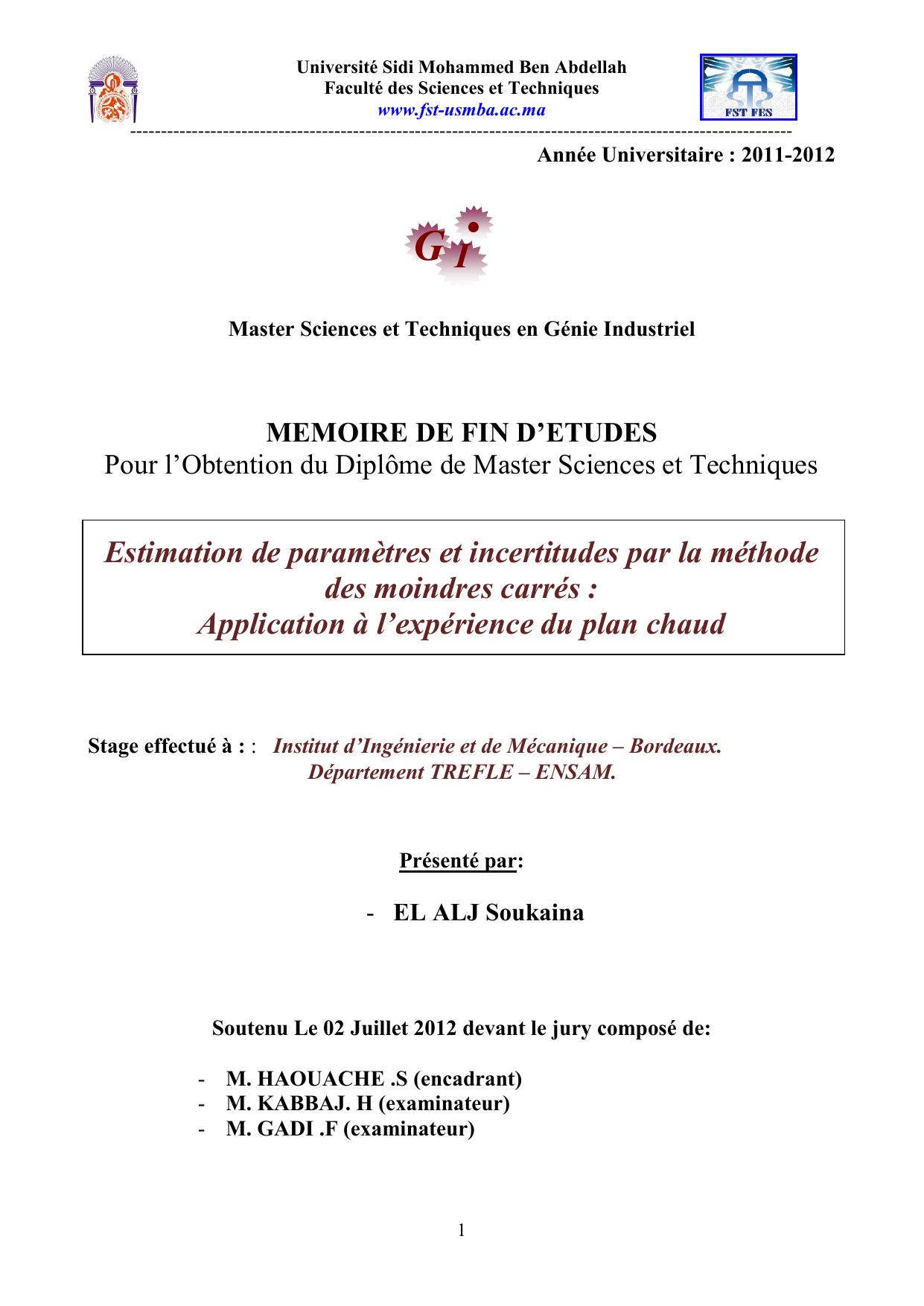 Estimation de paramètres et incertitudes par la méthode des moindres carrés : Application à l’expérience du plan chaud