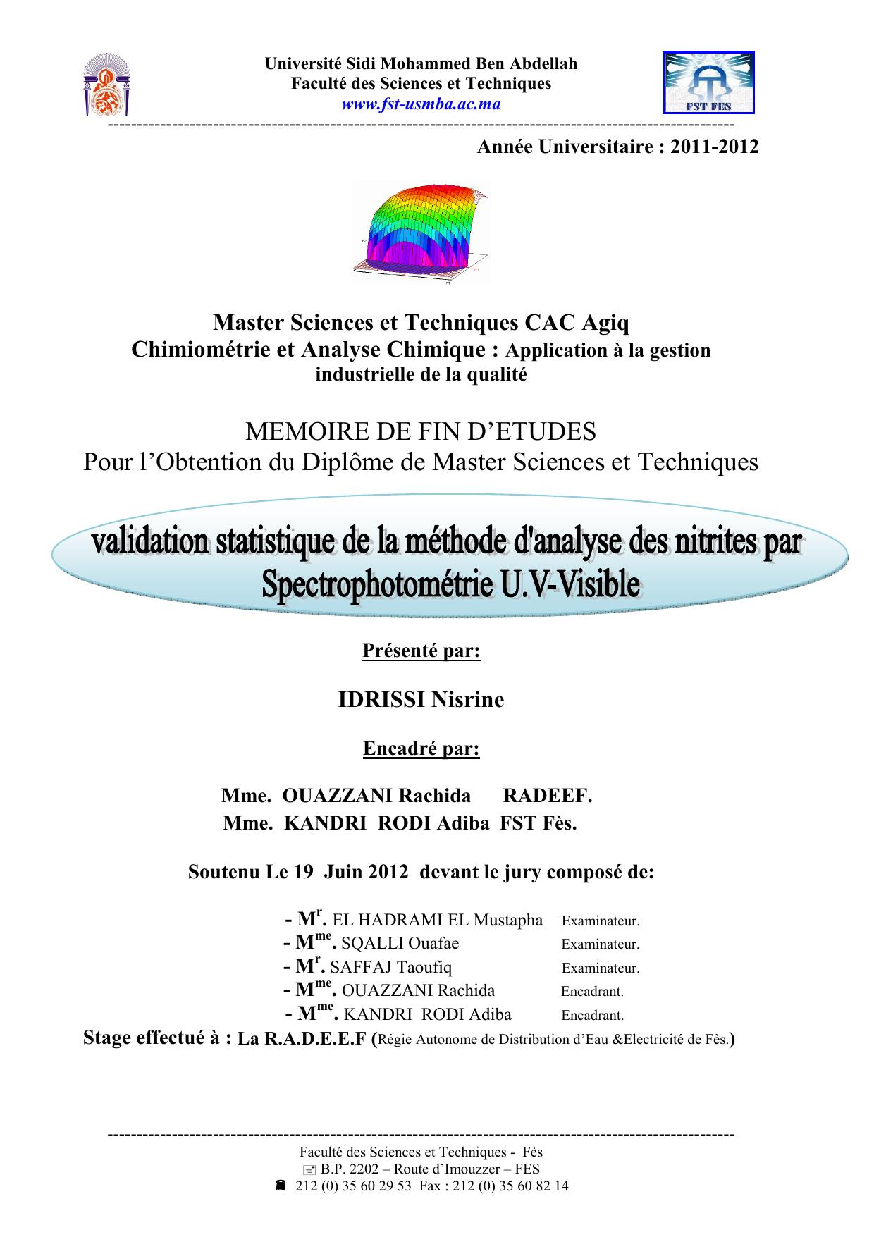 Validation statistique de la méthode d'analyse des nitrites par Spectrophotométrie U.V-Visible