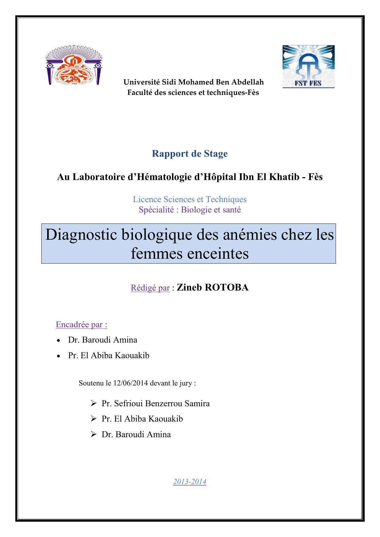 Diagnostic biologique des anémies chez les femmes enceintes