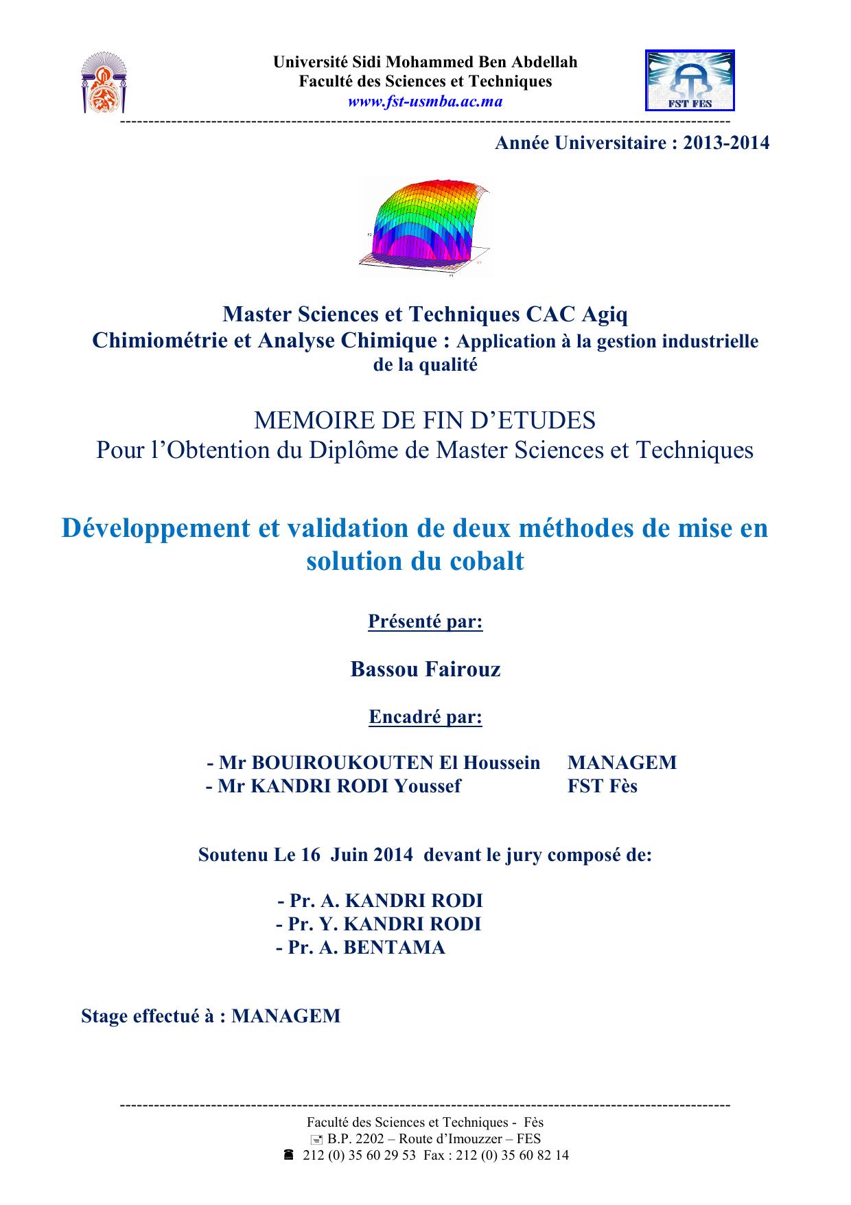 Développement et validation de deux méthodes de mise en solution du cobalt