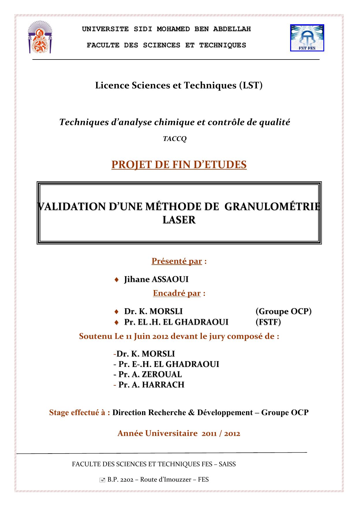 Validation d'une méthode de granulométrie Laser