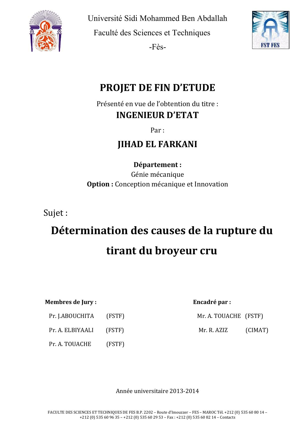 Détermination des causes de la rupture du tirant du broyeur cru