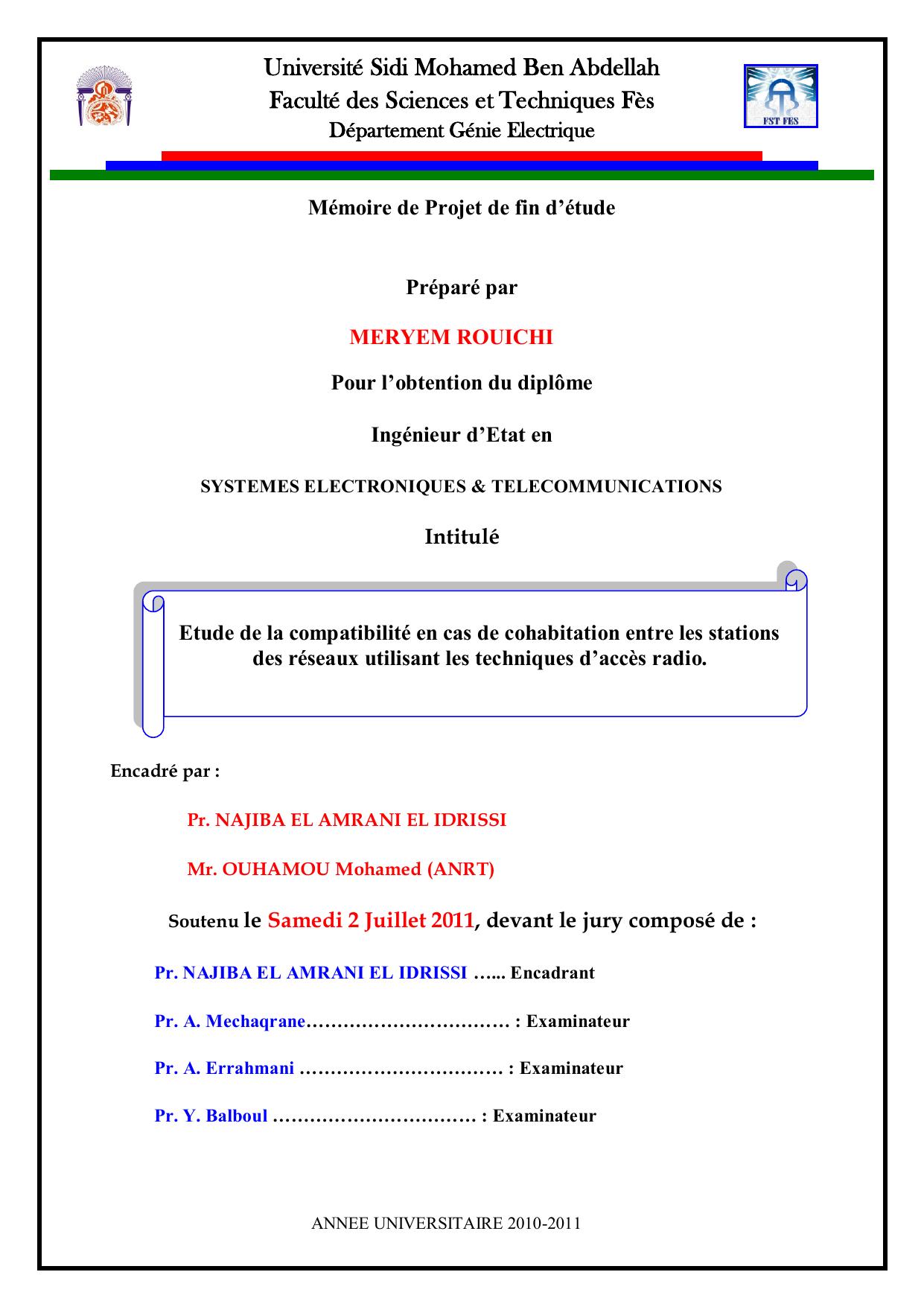 Etude de la compatibilité en cas de cohabitation entre les stations des réseaux utilisant les techniques d’accès radio