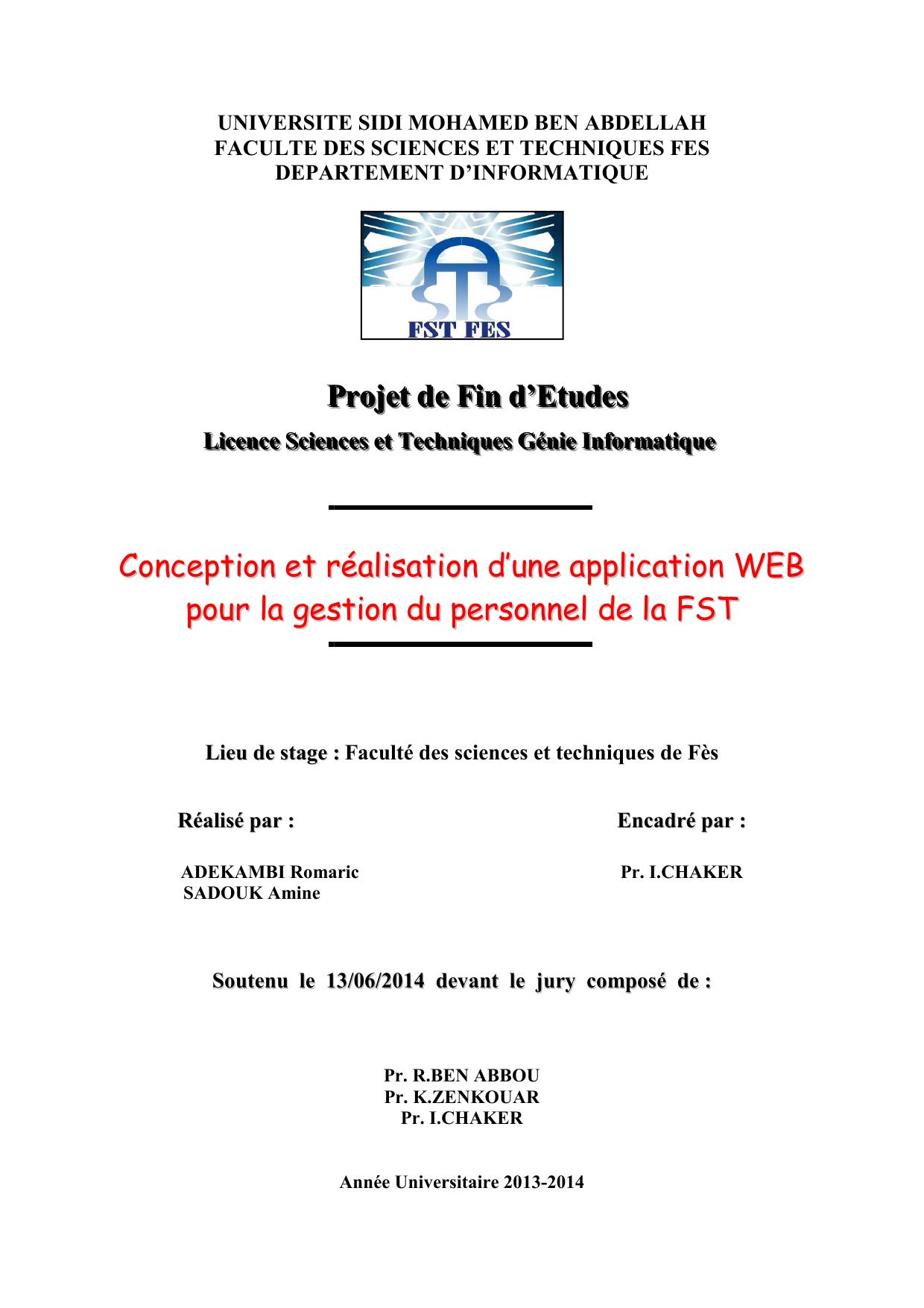 Conception et réalisation d'une application pour la gestion du personnel de la FSt