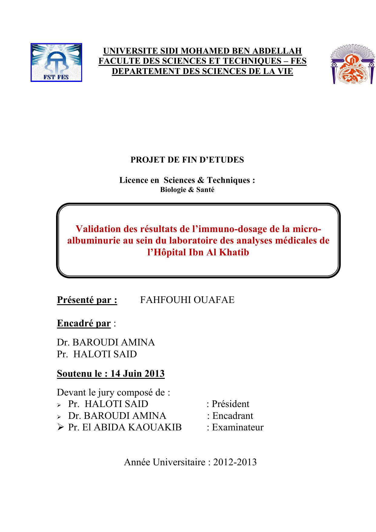 Validation des résultats de l’immuno-dosage de la micro-albuminurie au sein du laboratoire des analyses médicales de l’Hôpital Ibn Al Khatib