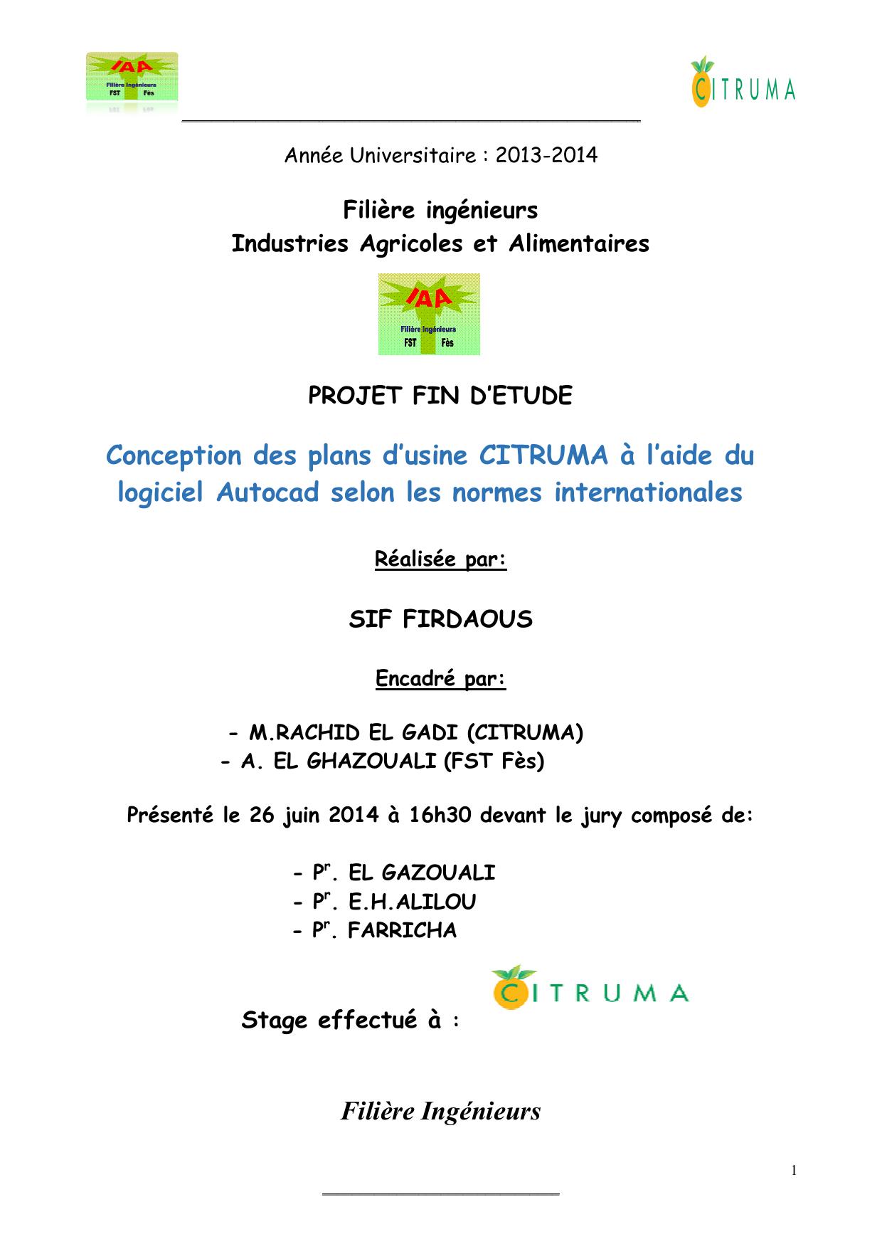 Conception des plans d’usine CITRUMA à l’aide du logiciel Autocad selon les normes internationales