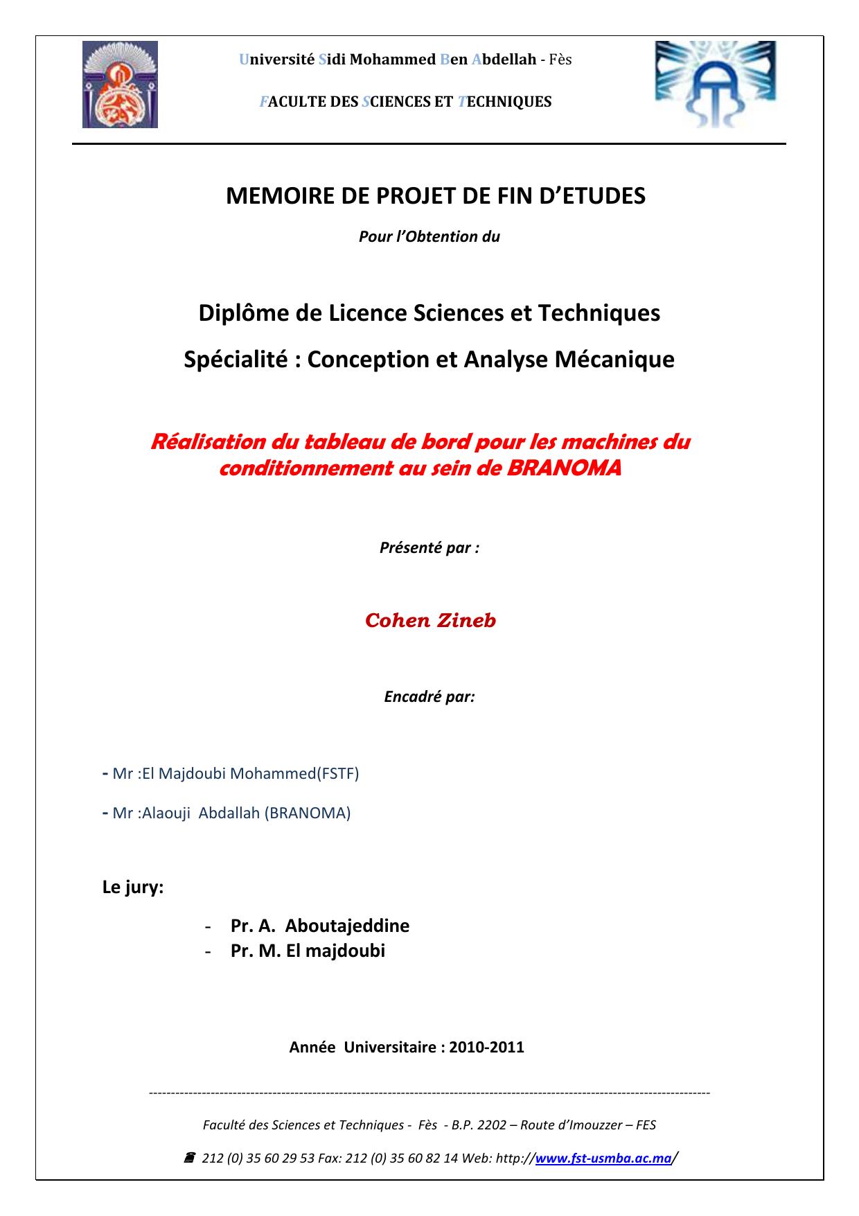 Réalisation du tableau de bord pour les machines du conditionnement au sein de BRANOMA