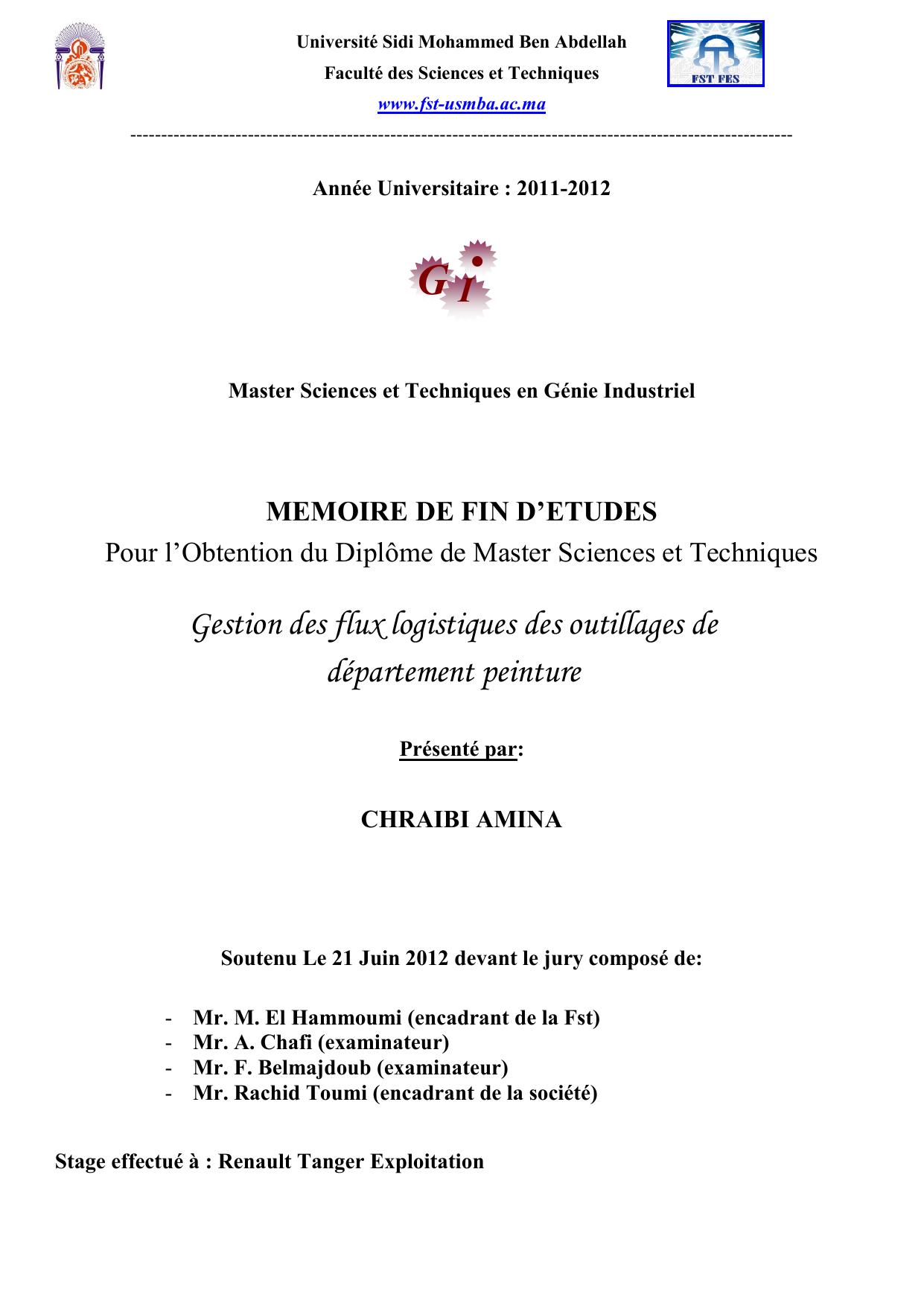 Gestion des flux logistiques des outillages de département peinture