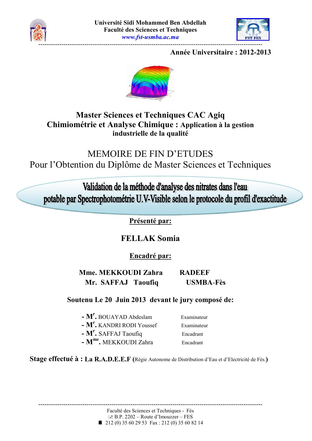 Validation statistique de la méthode d'analyse des nitrates par Spectrophotométrie UV-Visible selon le protocole du profil d’exactitude.