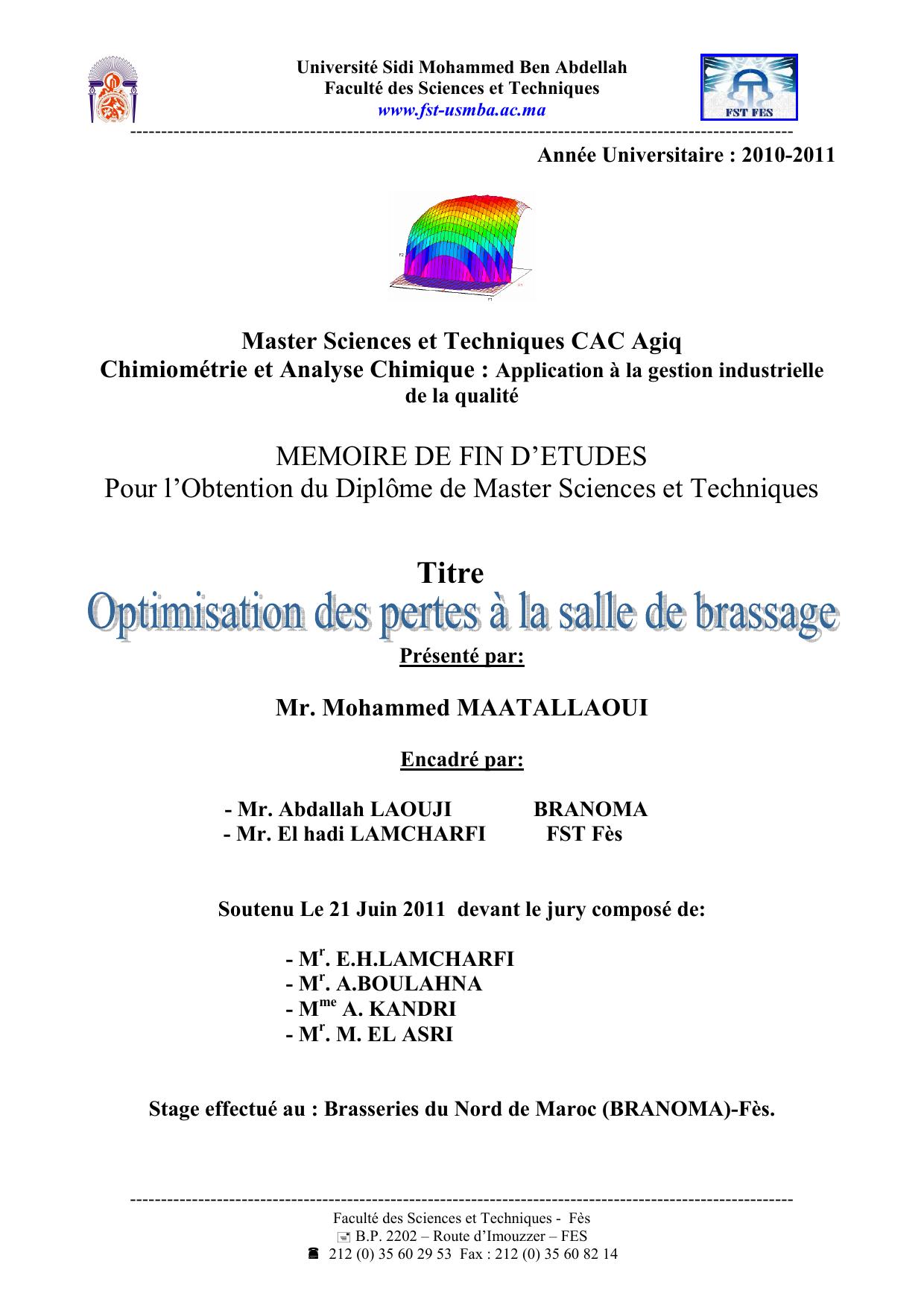 Optimisation des pertes à la salle de brassage