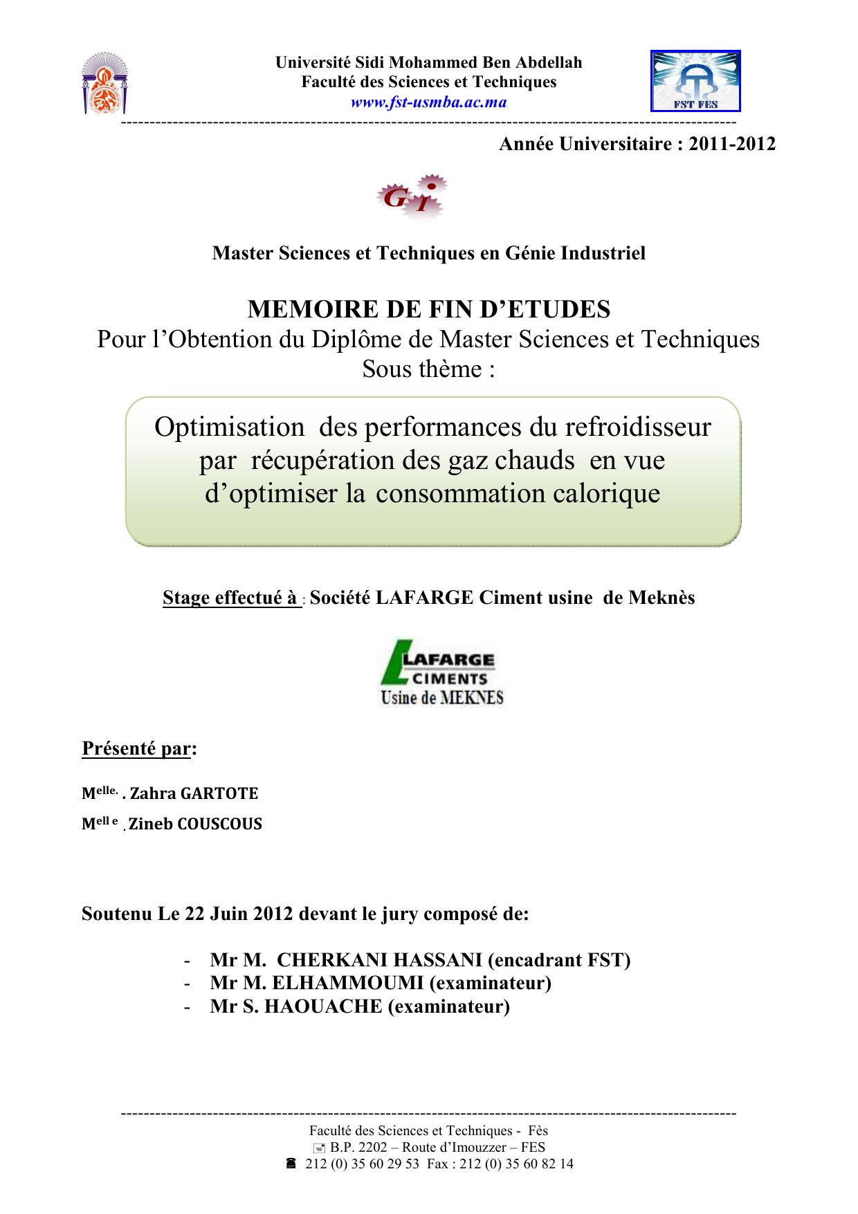 Optimisation des performances du refroidisseur par récupération des gaz chauds en vue d’optimiser la consommation calorique