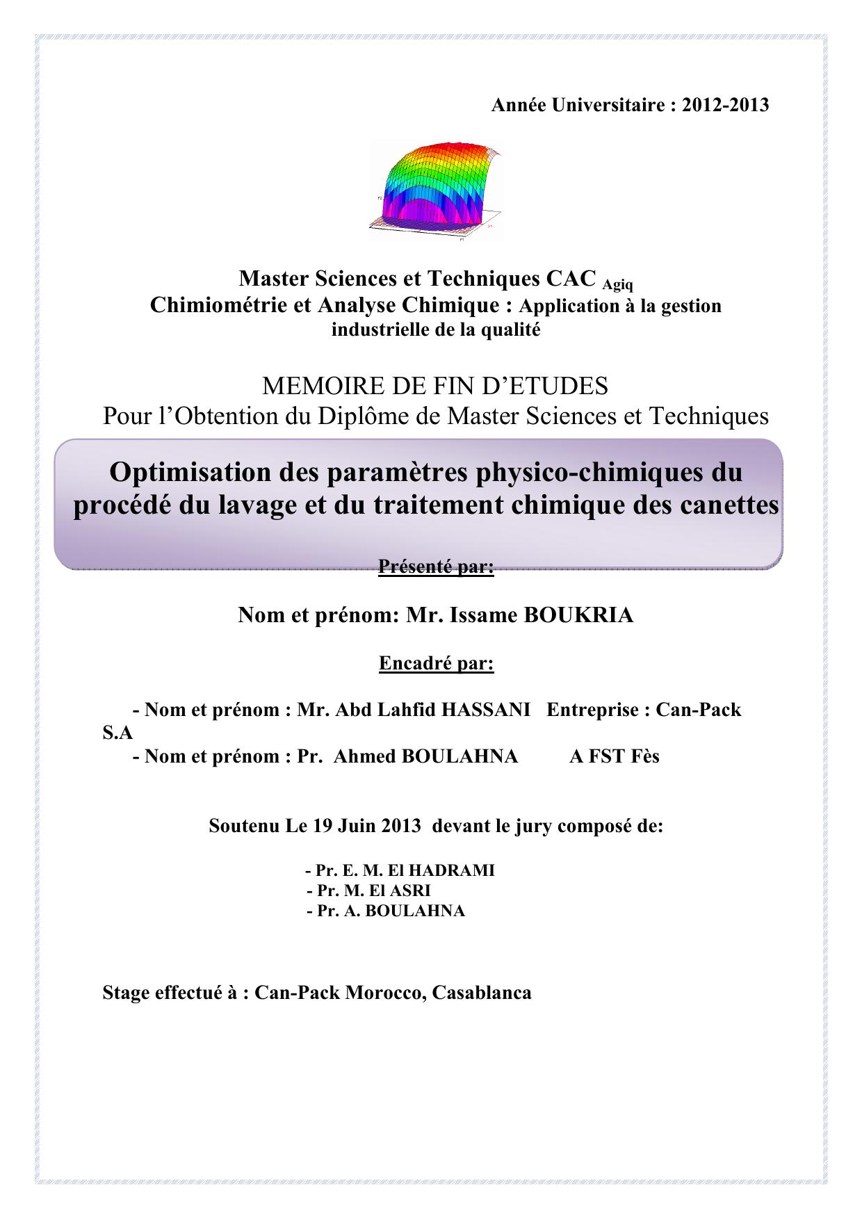 Optimisation des paramètres physico-chimiques du procédé du lavage et du traitement chimique des canettes