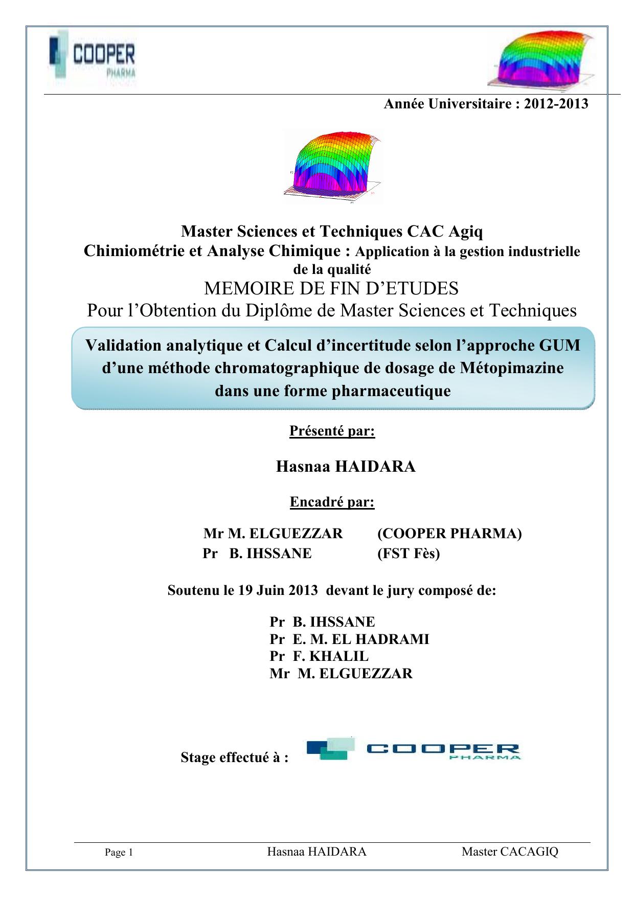 Validation analytique et Calcul d’incertitude selon l’approche GUM d’une méthode chromatographique de dosage de Métopimazine dans une forme pharmaceutique