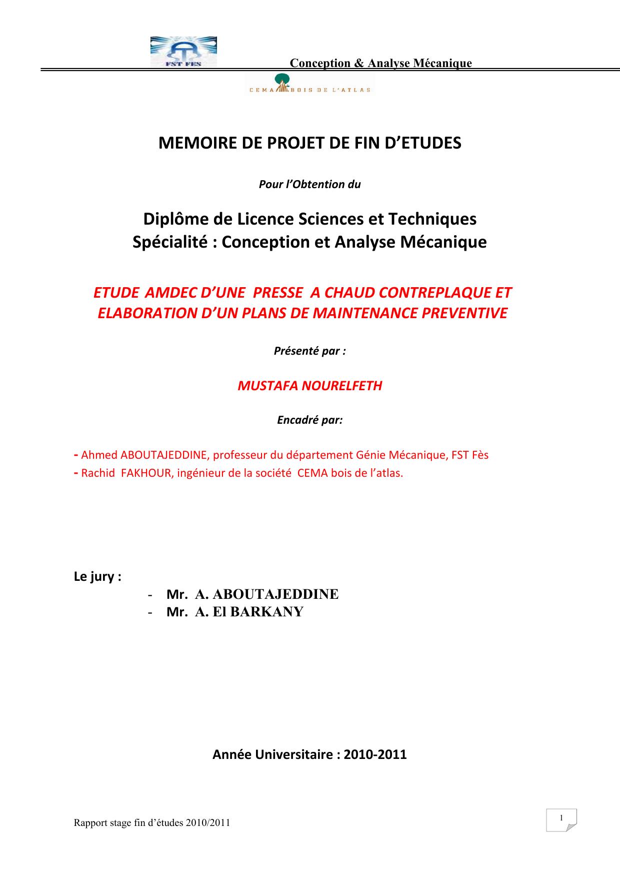 Etude AMDEC d’une presse à chaud et proposition d’un plan de maintenance préventive