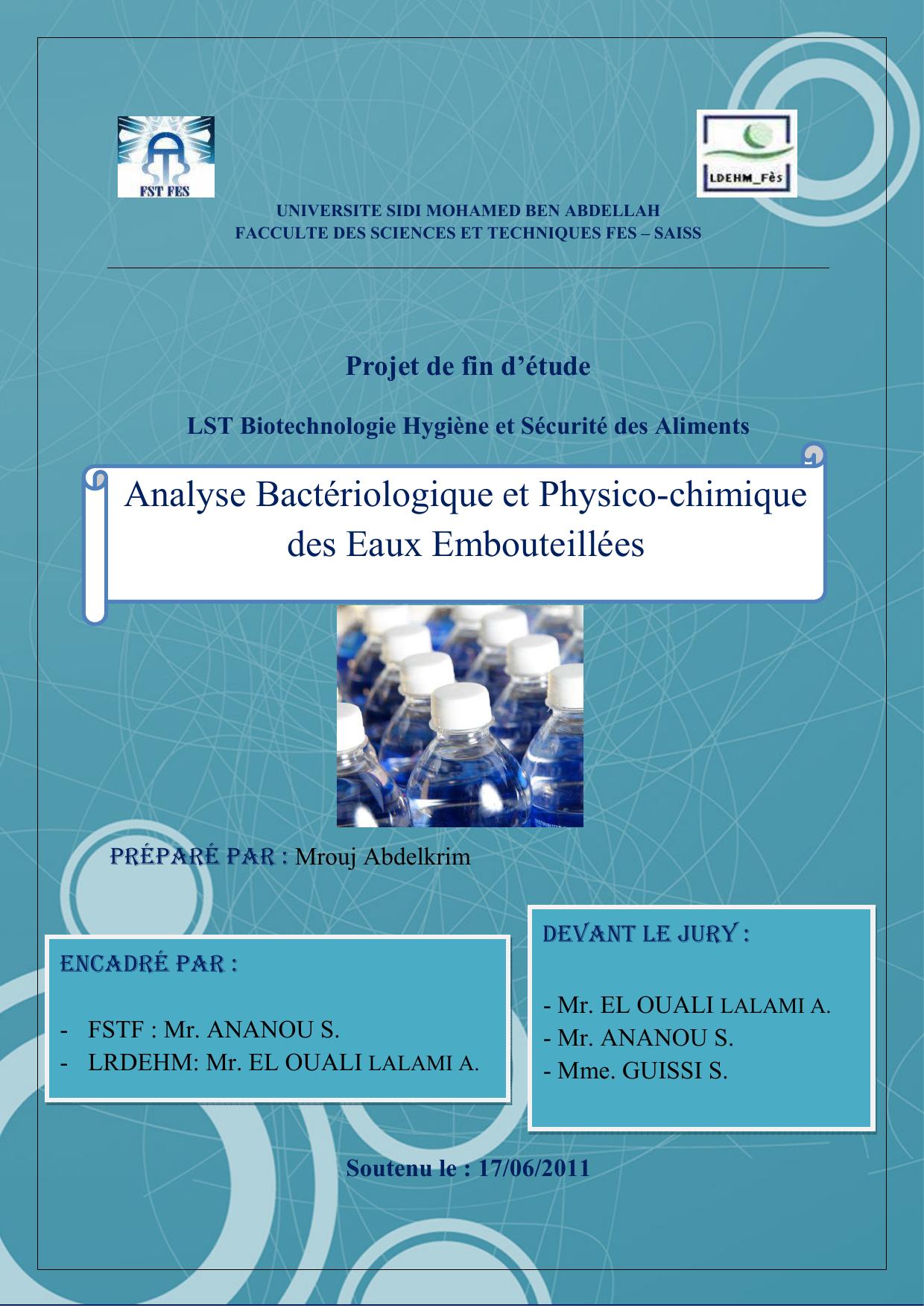 Analyse Bactériologique et Physico-chimique des Eaux Embouteillées