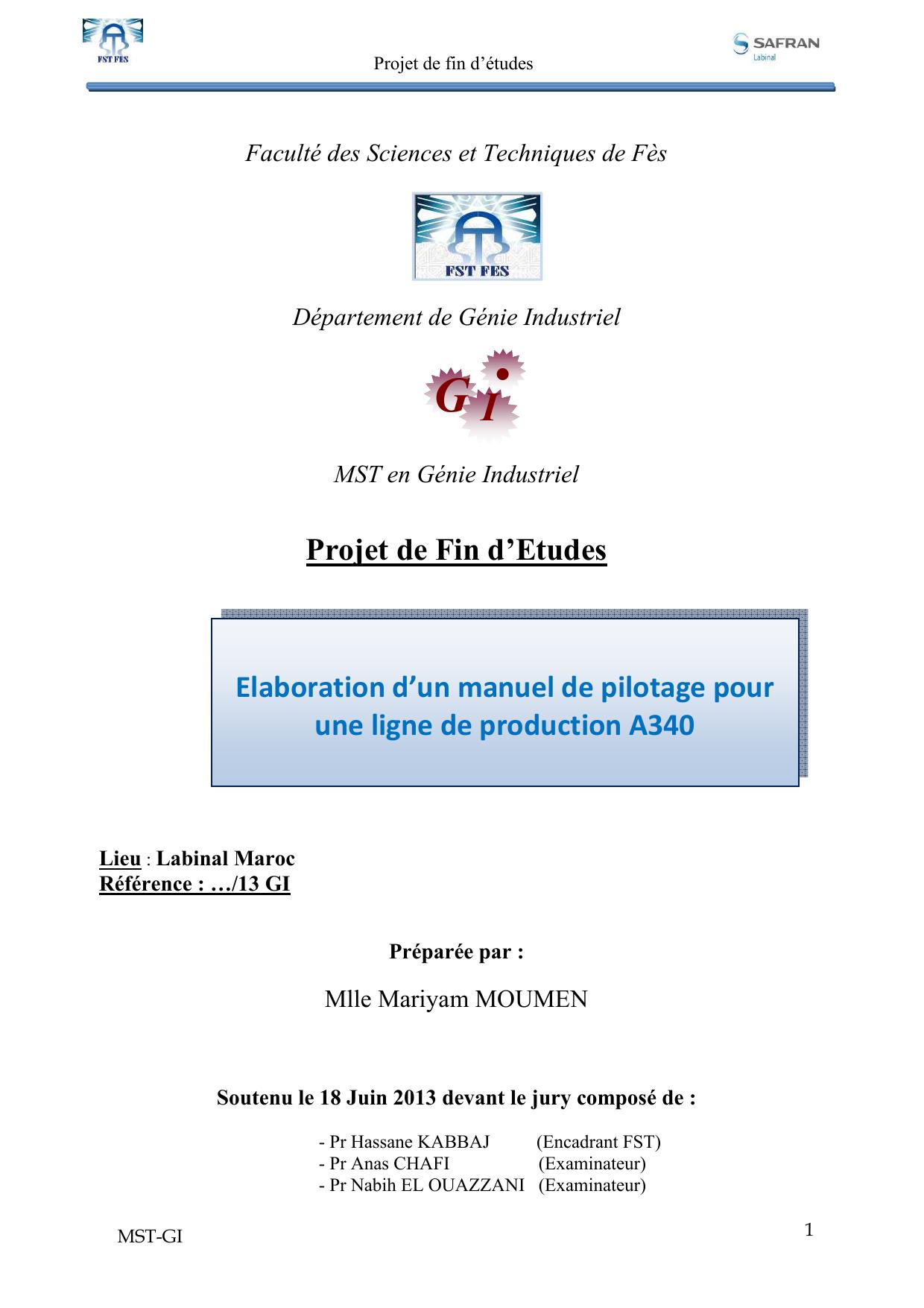 Elaboration d’un manuel de pilotage pour une ligne de production A340