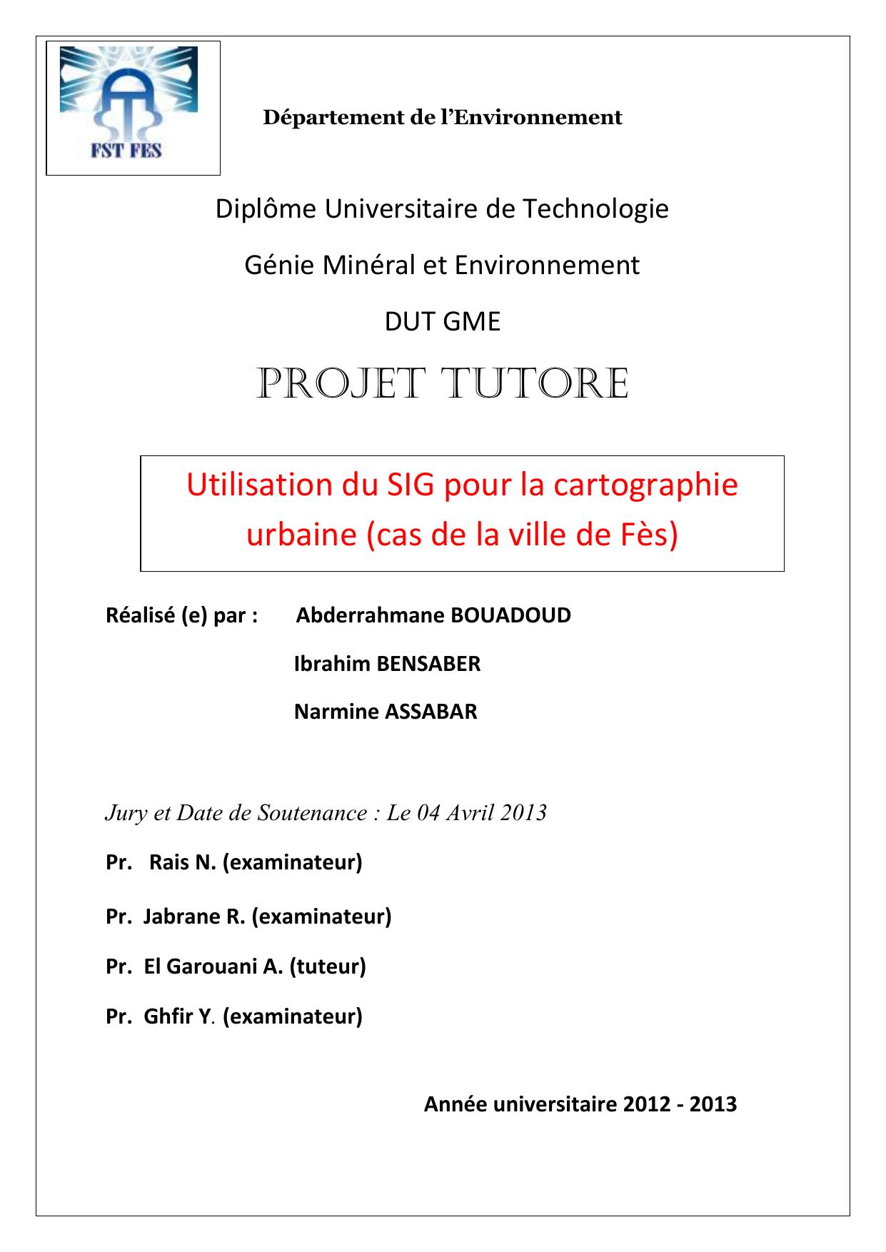 Utilisation du SIG pour la cartographie urbaine (Cas de la ville de Fès)