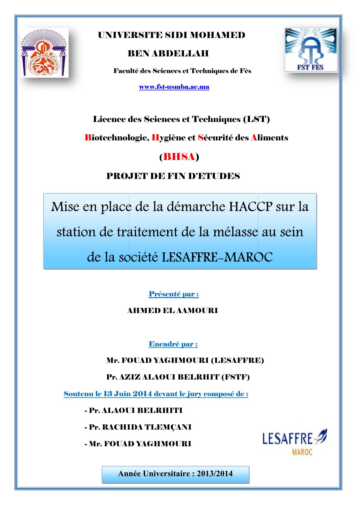 Mise en place de la démarche HACCP sur la station de traitement de la mélasse au sein de la société LESAFFRE