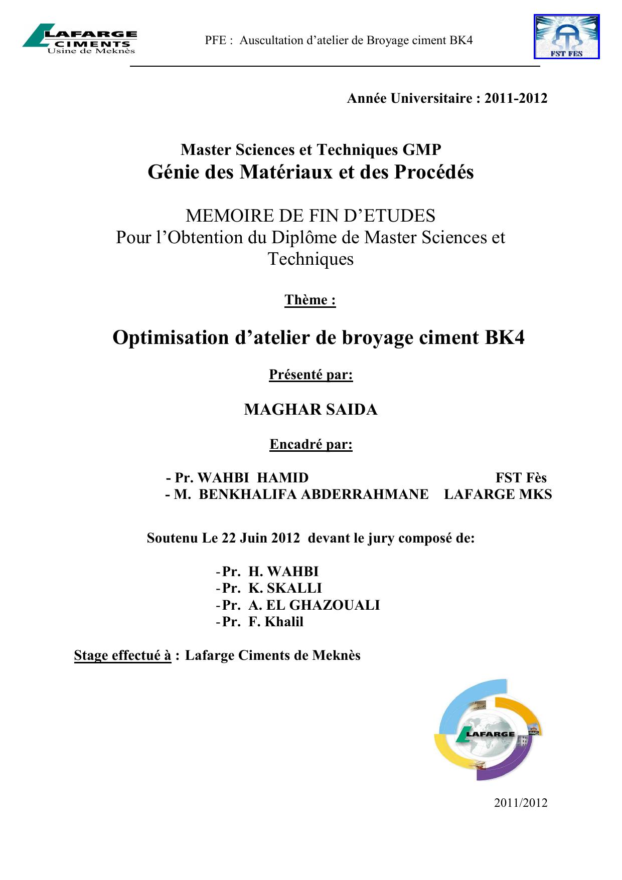 Optimisation d’atelier de broyage ciment BK4