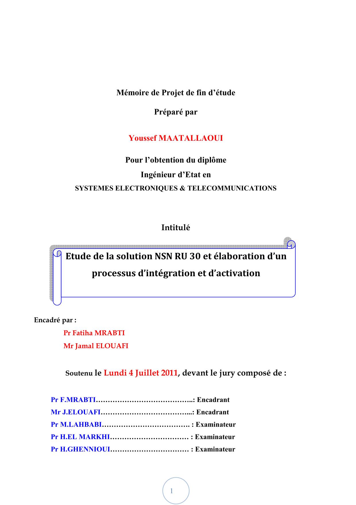 Etude de la solution NSN RU 30 et élaboration d’un processus d’intégration et d’activation