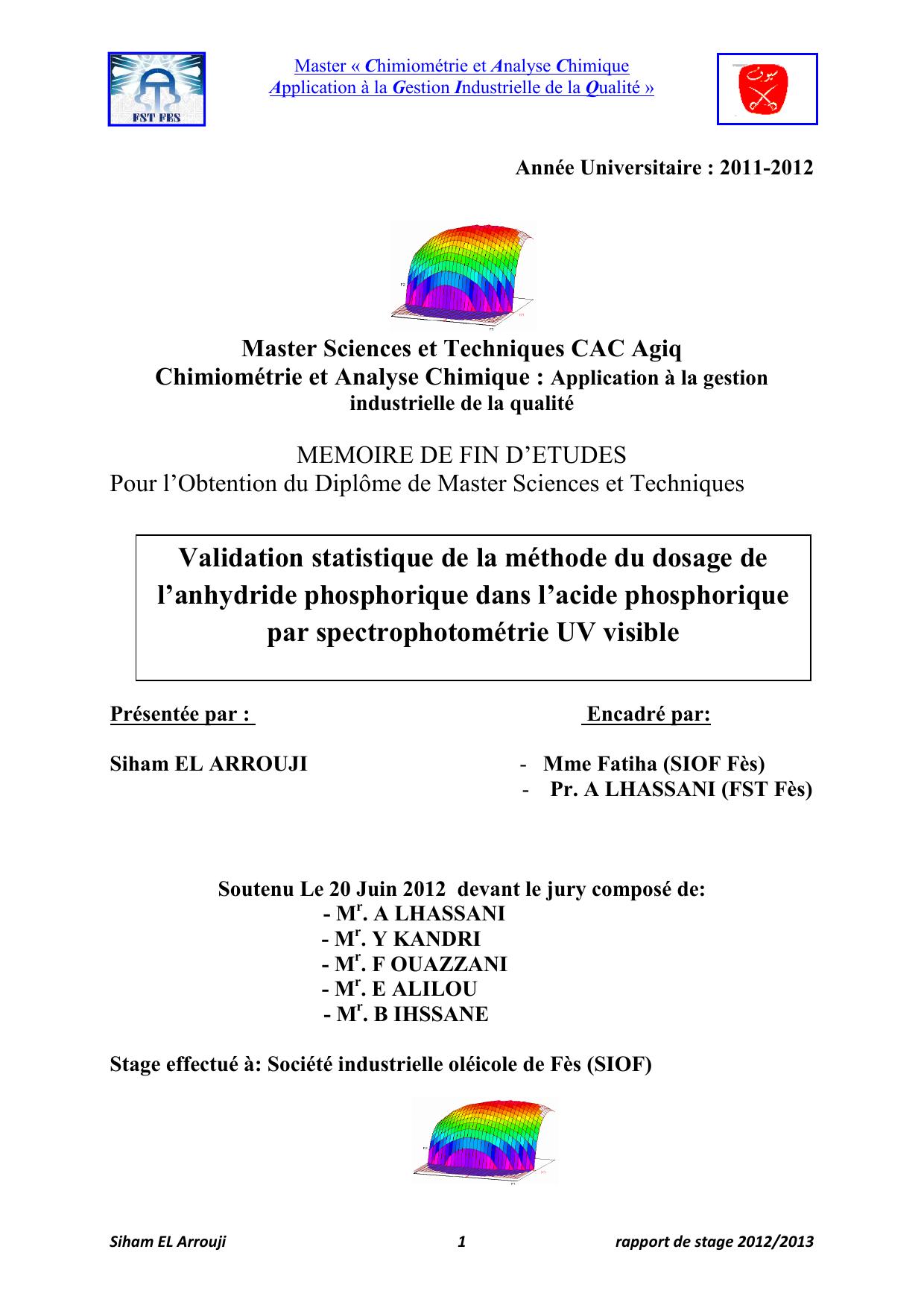 Validation statistique de la méthode du dosage de l’anhydride phosphorique dans l’acide phosphorique par spectrophotométrie UV visible