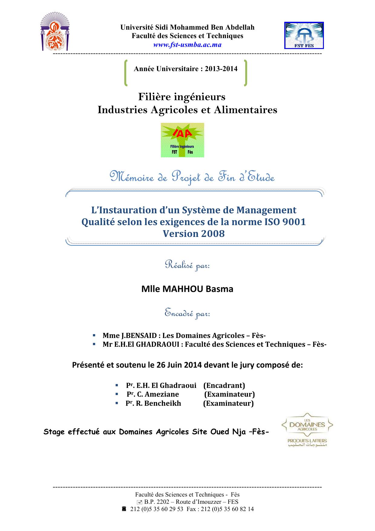 L’Instauration d’un Système de Management Qualité selon les exigences de la norme ISO 9001 Version 2008