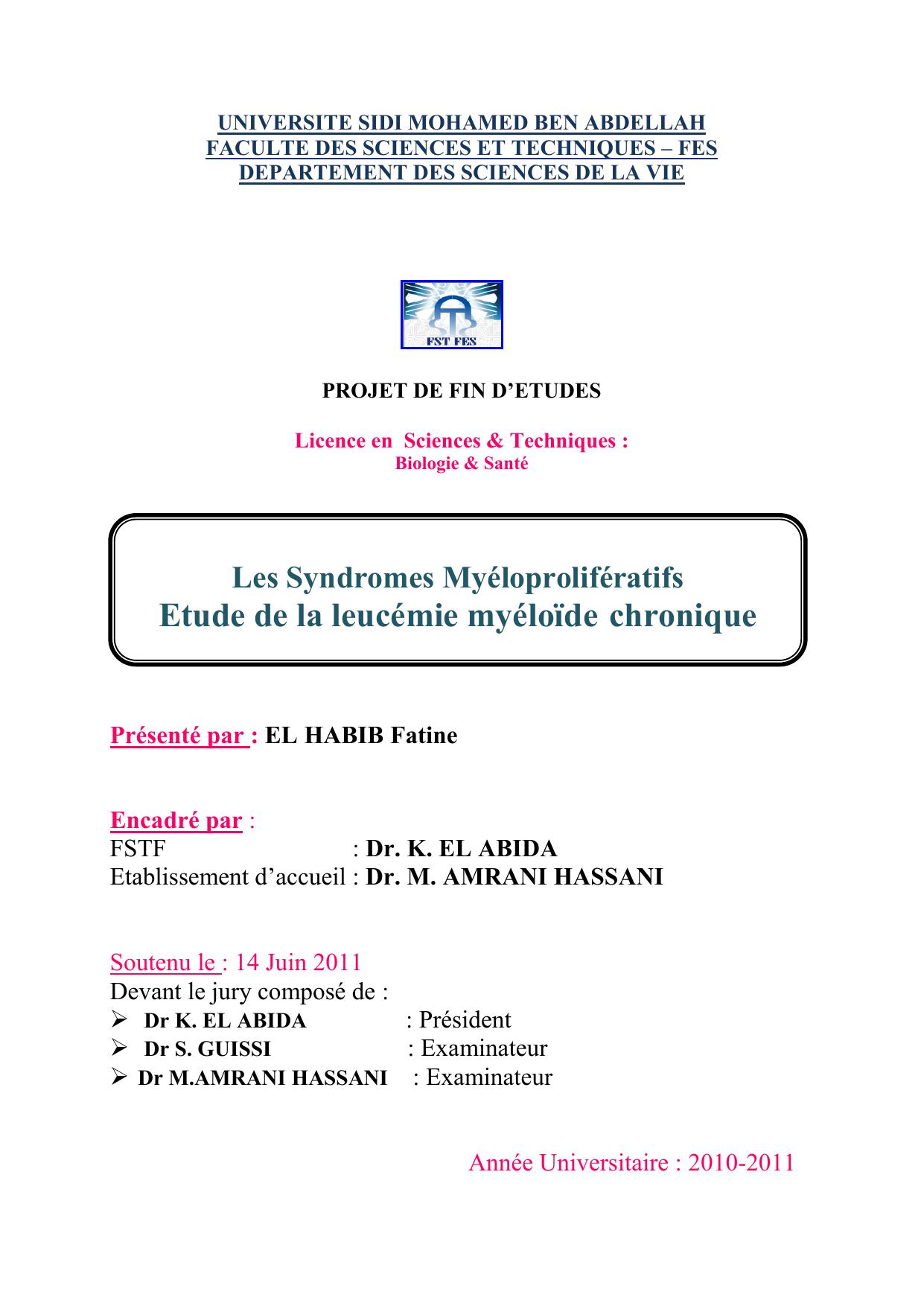 Les Syndromes Myéloprolifératifs Etude de la leucémie myéloïde chronique