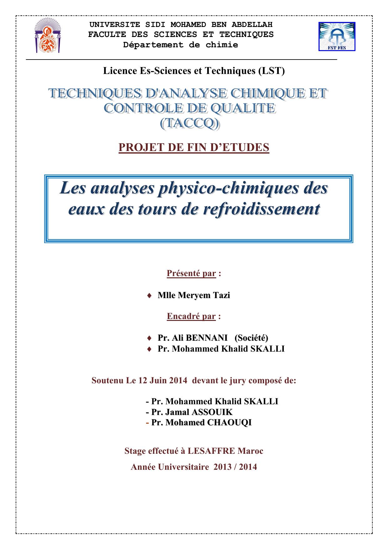 Les analyses physico-chimiques des eaux des tours de refroidissement