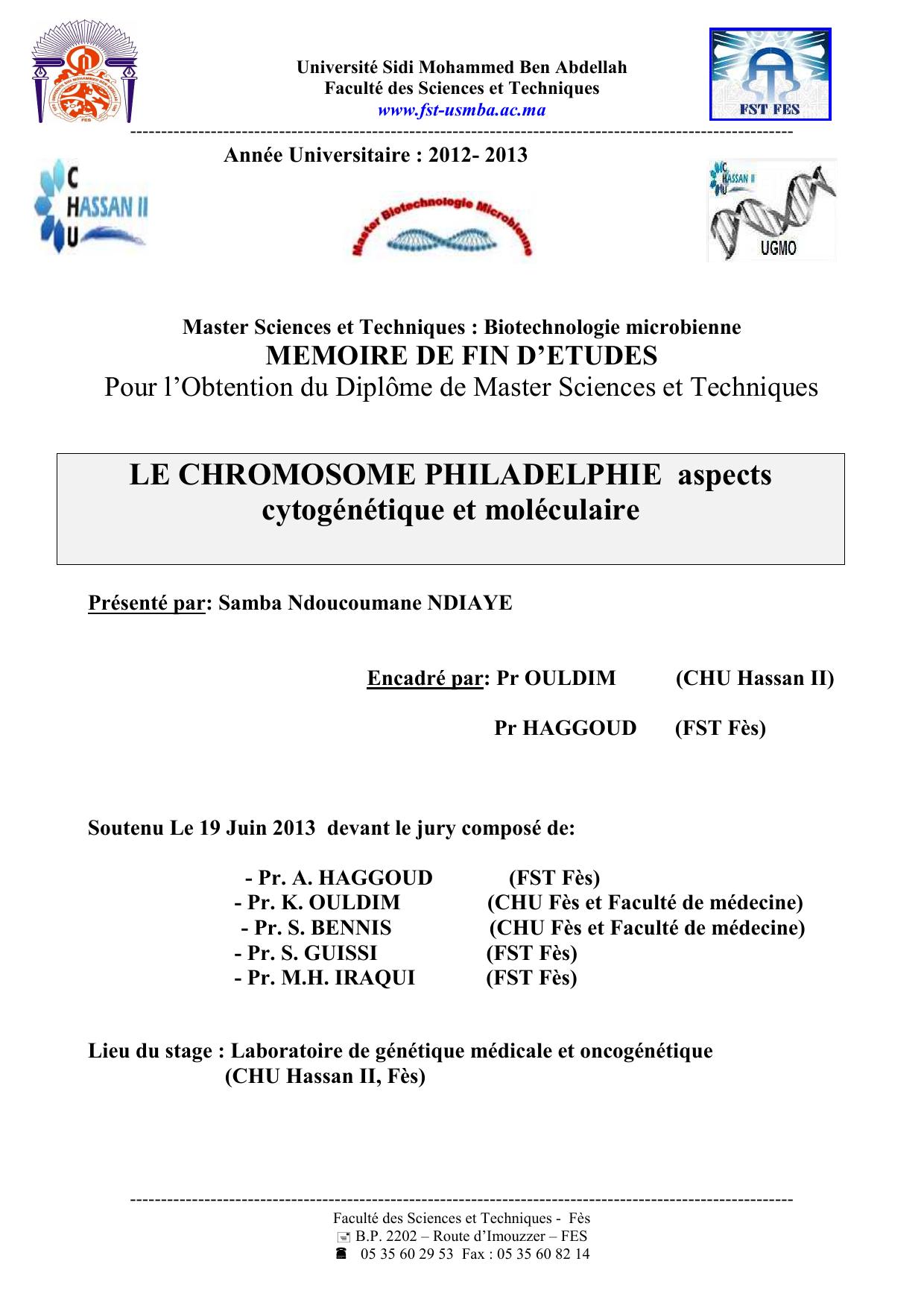 LE CHROMOSOME PHILADELPHIE aspects cytogénétique et moléculaire