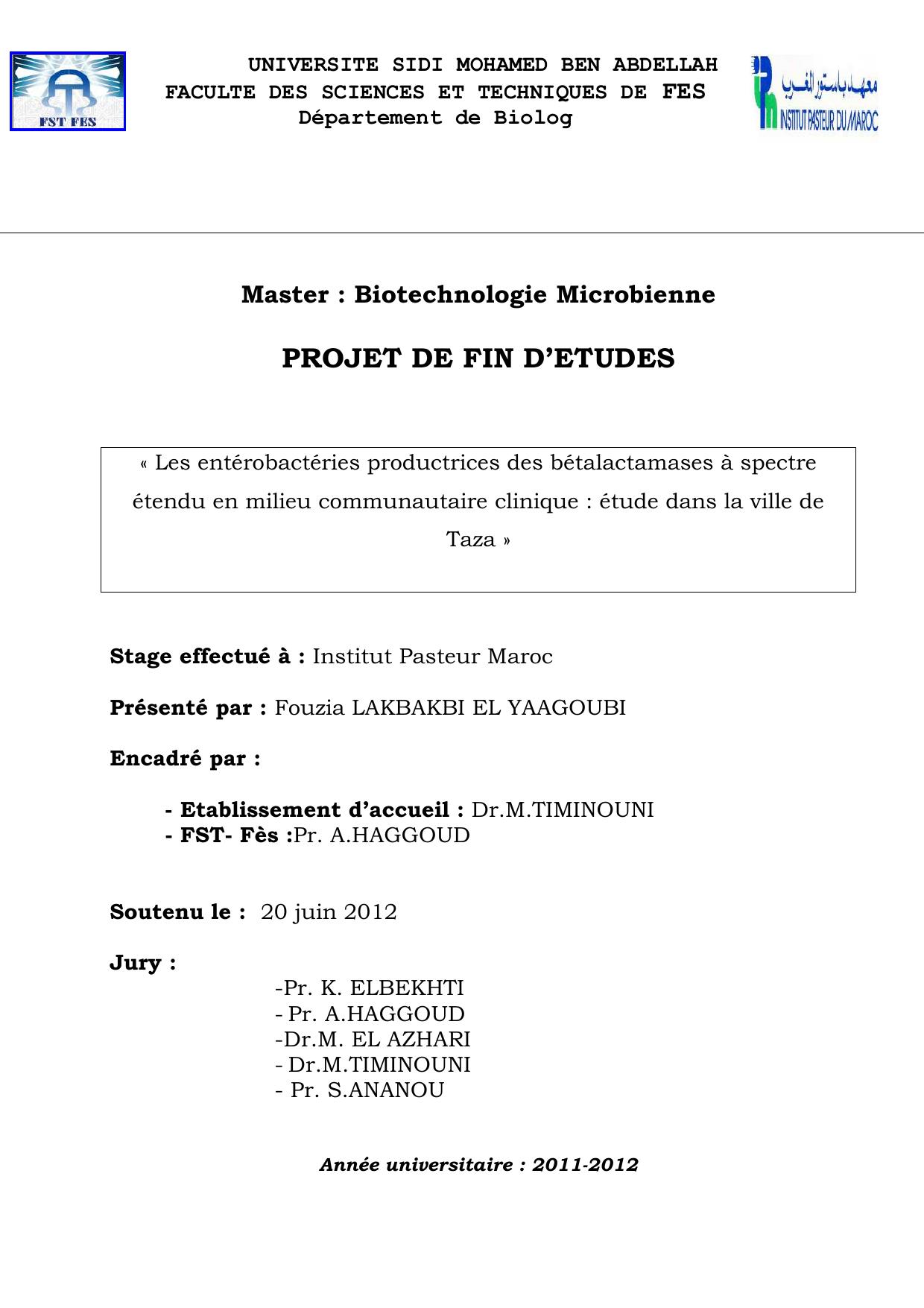 Les entérobactéries productrices des bétalactamases à spectre étendu en milieu communautaire clinique : étude dans la ville de Taza