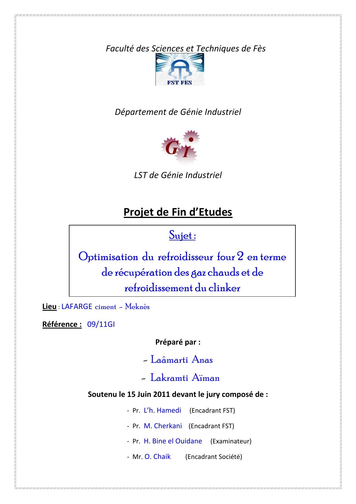 Optimisation du refroidisseur four 2 en terme de récupération des gaz chauds et de refroidissement du clinker