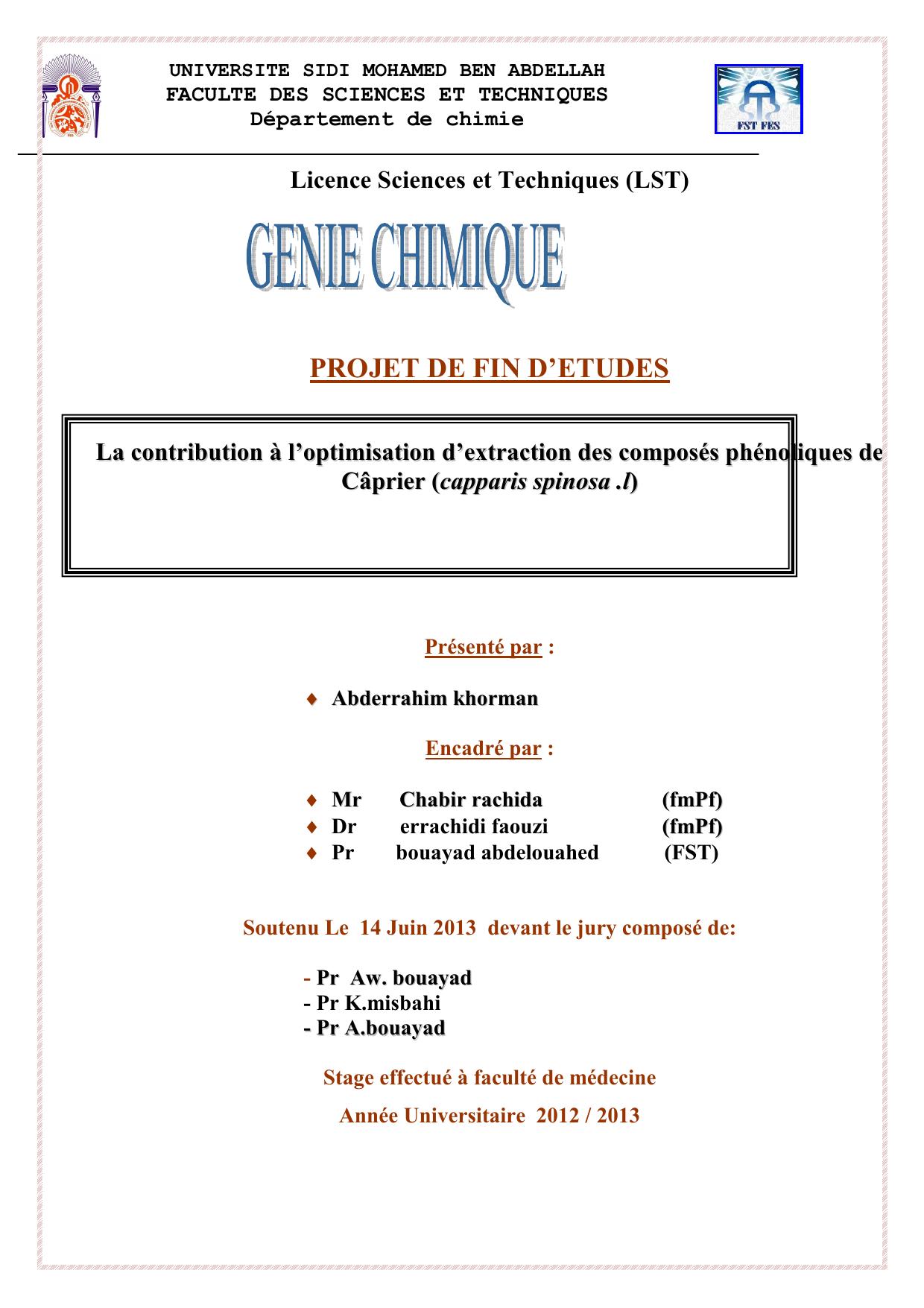 La contribution à l’optimisation d’extraction des composés phénoliques de Câprier (capparis spinosa .l)