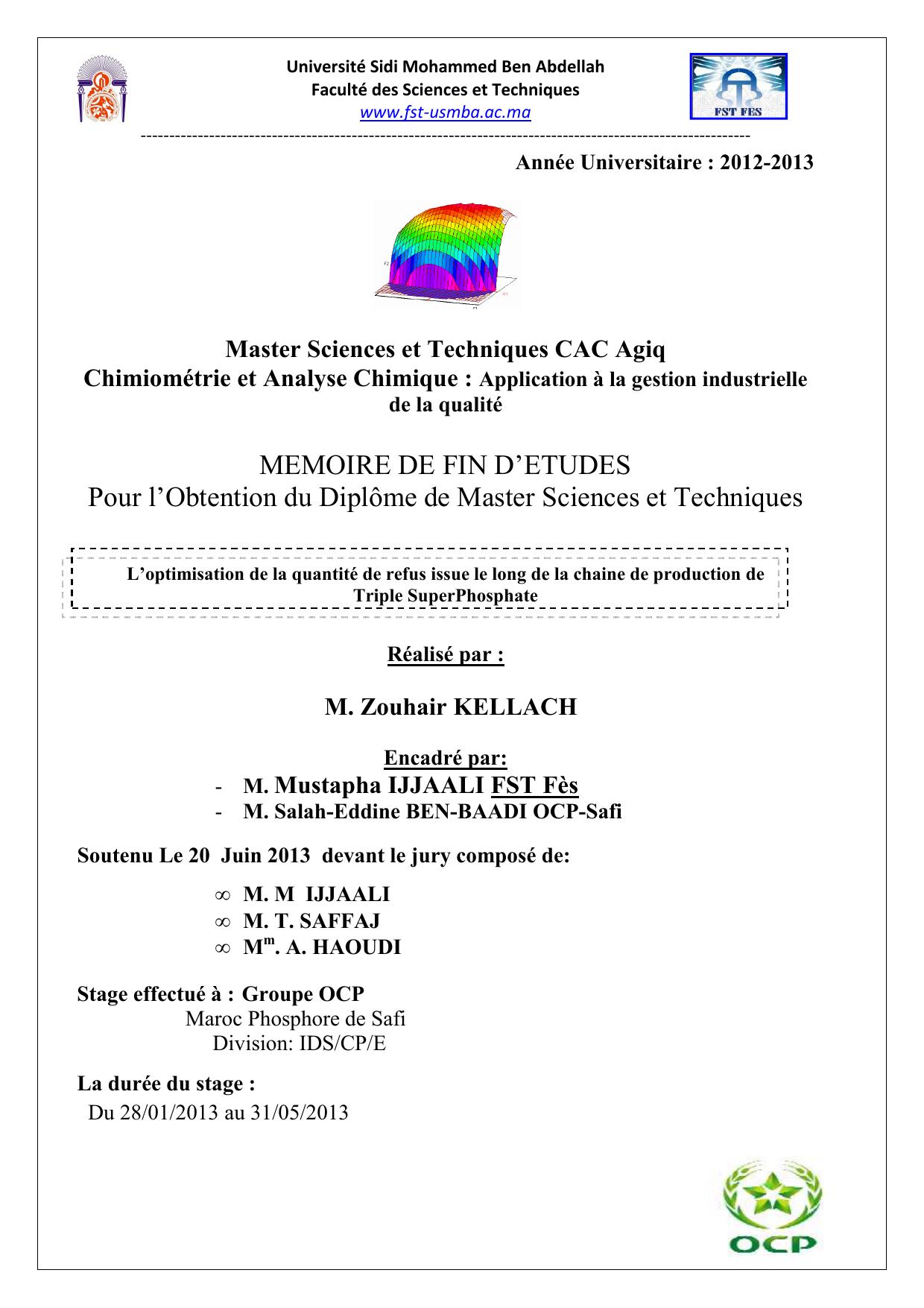 L’optimisation de la quantité de refus issue le long de la chaine de production de Triple SuperPhosphate