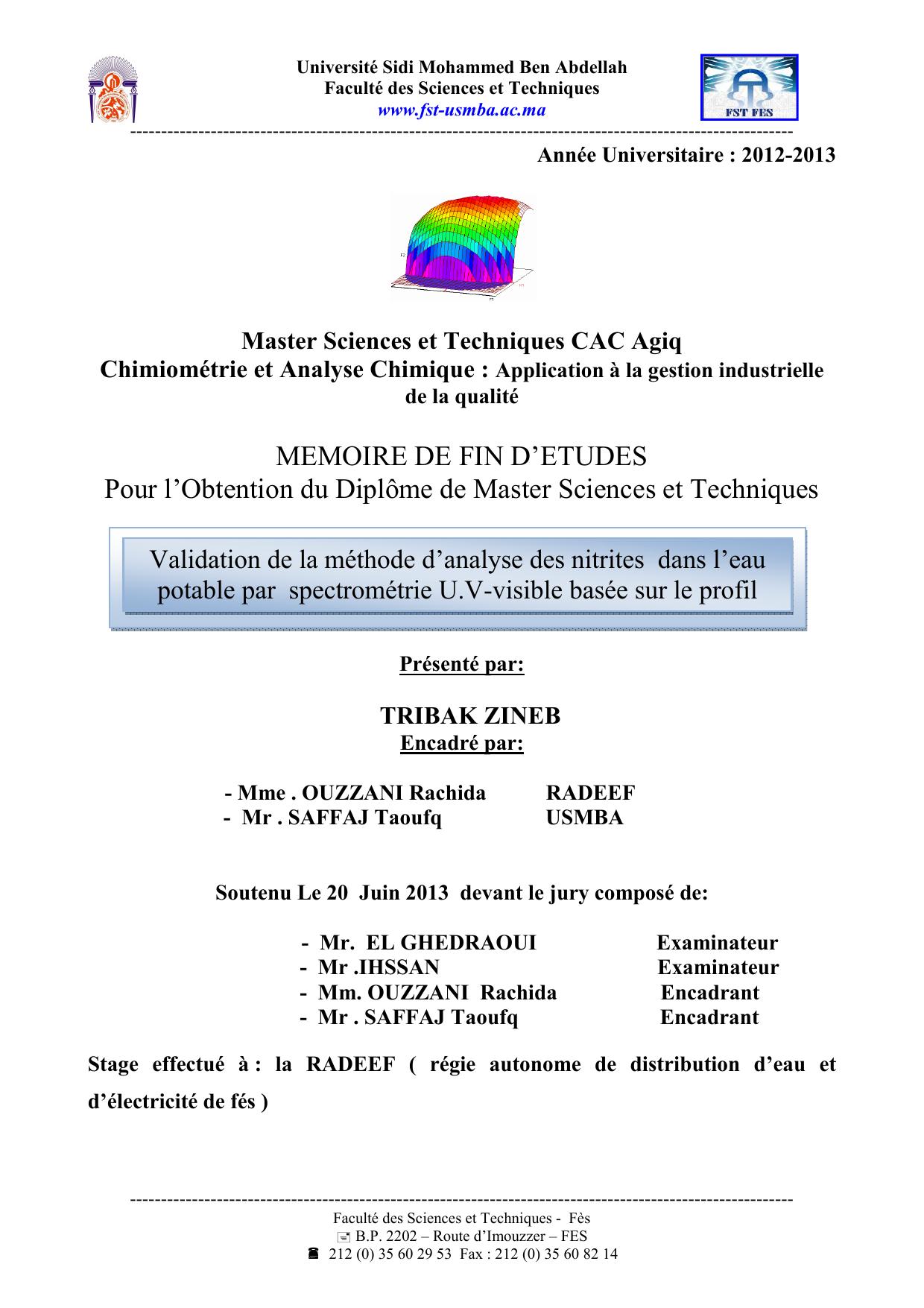 Validation de la méthode d’analyse des nitrites dans l’eau potable par spectrométrie U.V-visible basée sur le profil