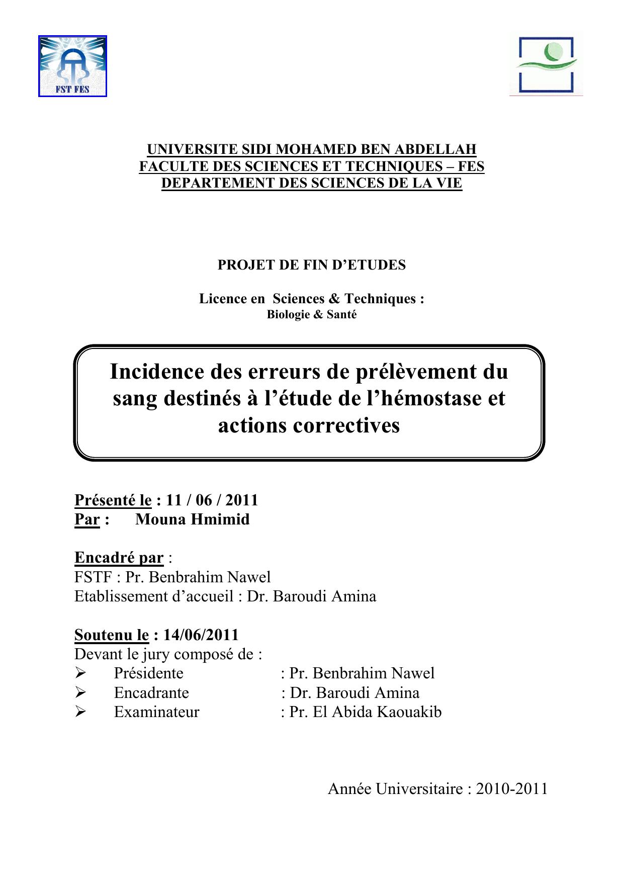 Incidence des erreurs de prélèvement du sang destinés à l’étude de l’hémostase et actions correctives