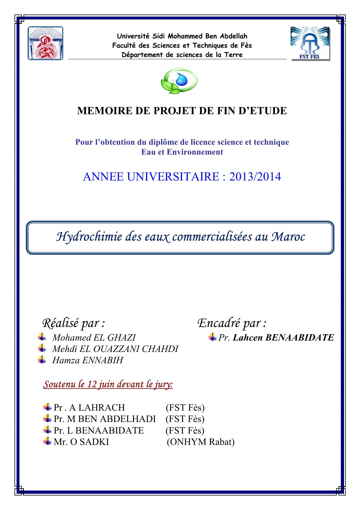 Hydrochimie des eaux commercialisées au Maroc