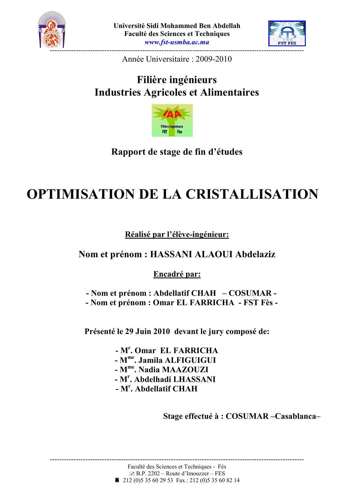 Optimisation de la cristallisation