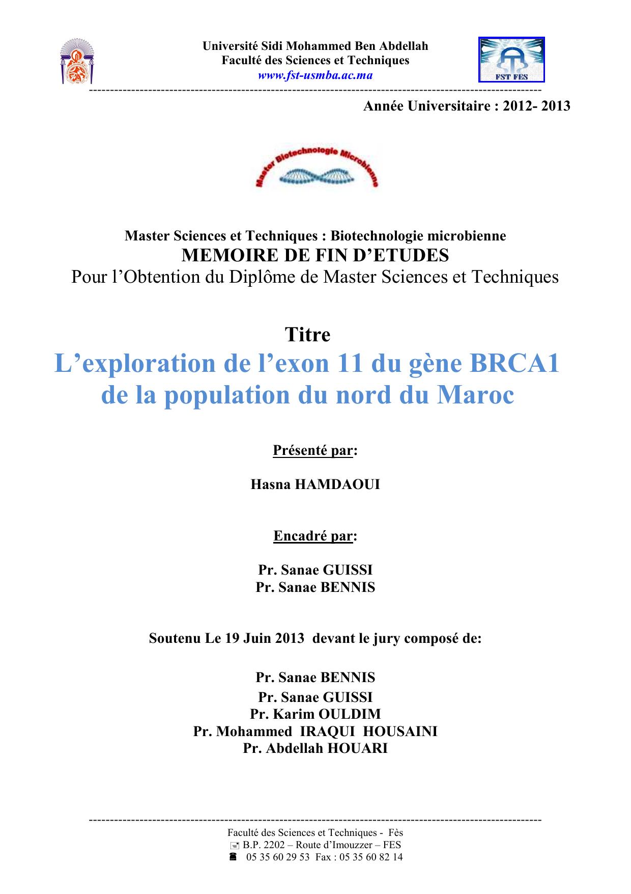 L’exploration de l’exon 11 du gène BRCA1 de la population du nord du Maroc