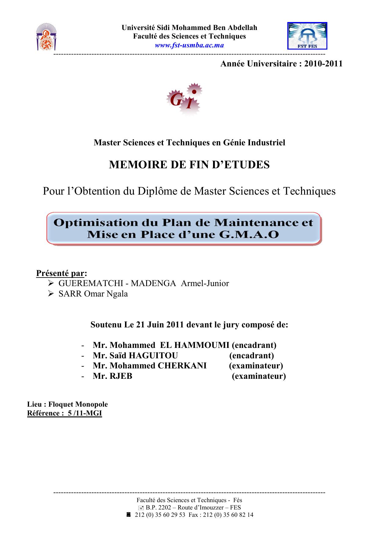 Optimisation du plan de maintenance et mise en place d’une GMAO