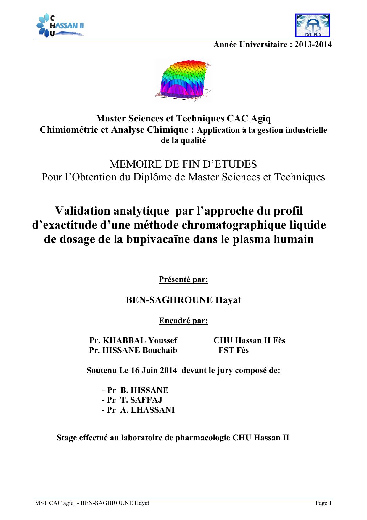 Validation analytique par l’approche du profil d’exactitude d’une méthode chromatographique liquide de dosage de la bupivacaine dans le plasma humain