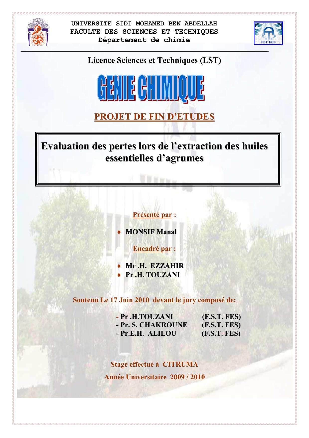 Evaluation des pertes lors de l’extraction des huiles essentielles d’agrumes