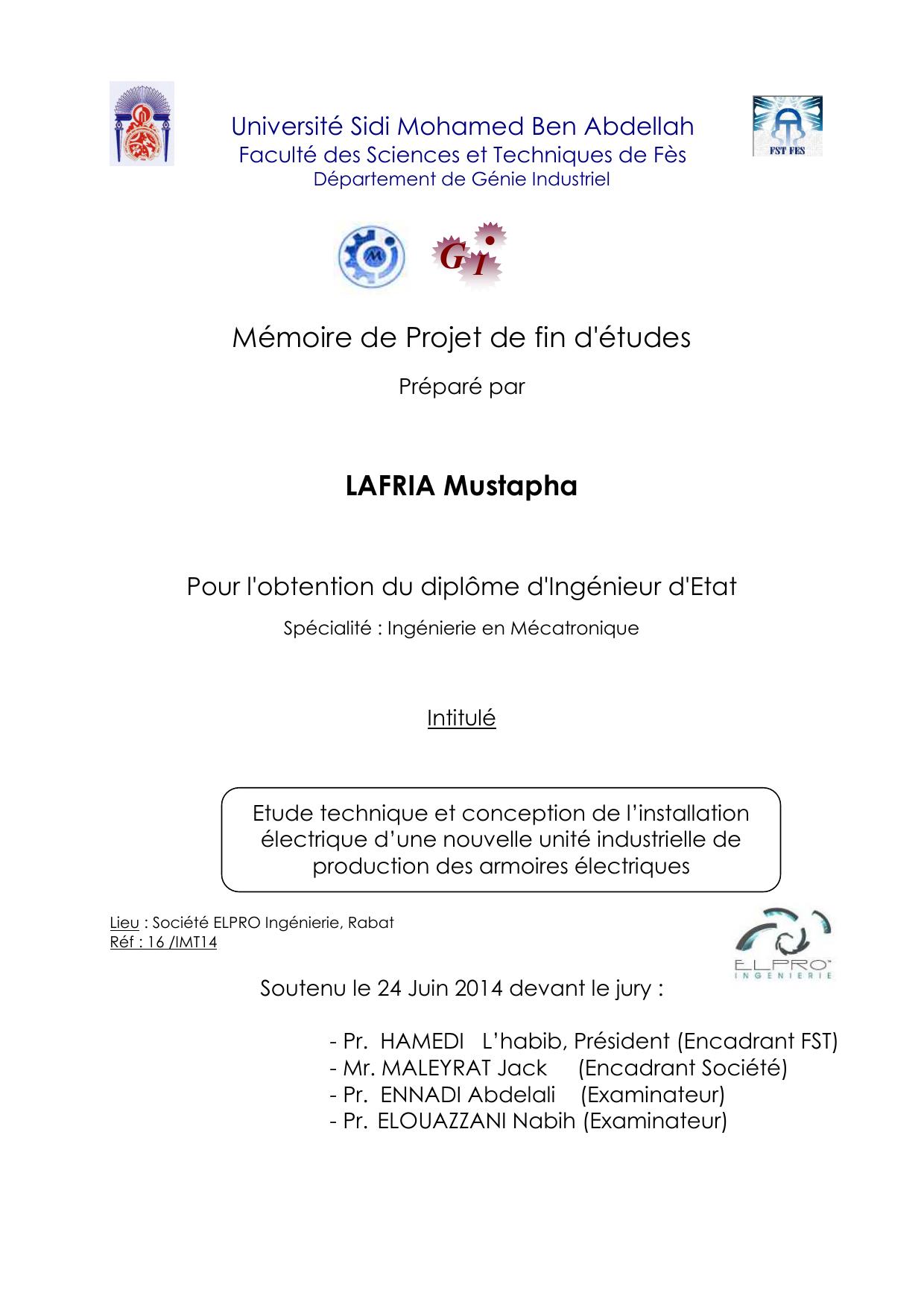 Etude technique et conception de l’installation électrique d’une nouvelle unité industrielle de production des armoires électriques