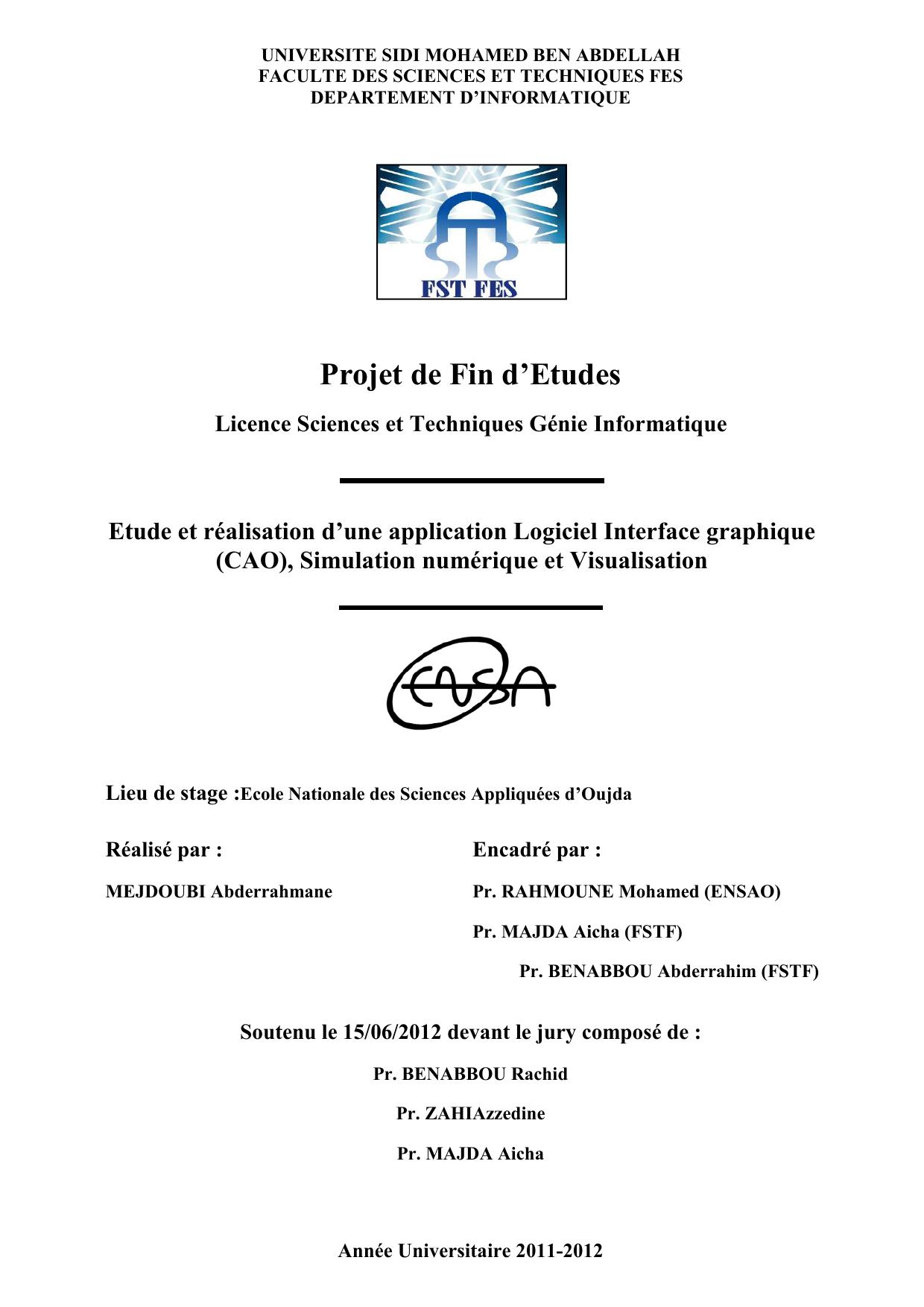 Etude et réalisation d’une application Logiciel Interface graphique (CAO), Simulation numérique et Visualisation