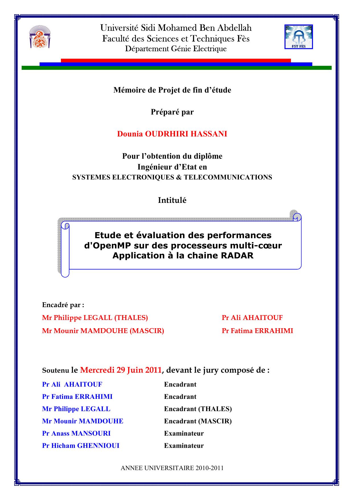 Etude et évaluation des performances d'OpenMP sur des processeurs multi-coeur Application à la chaine RADAR