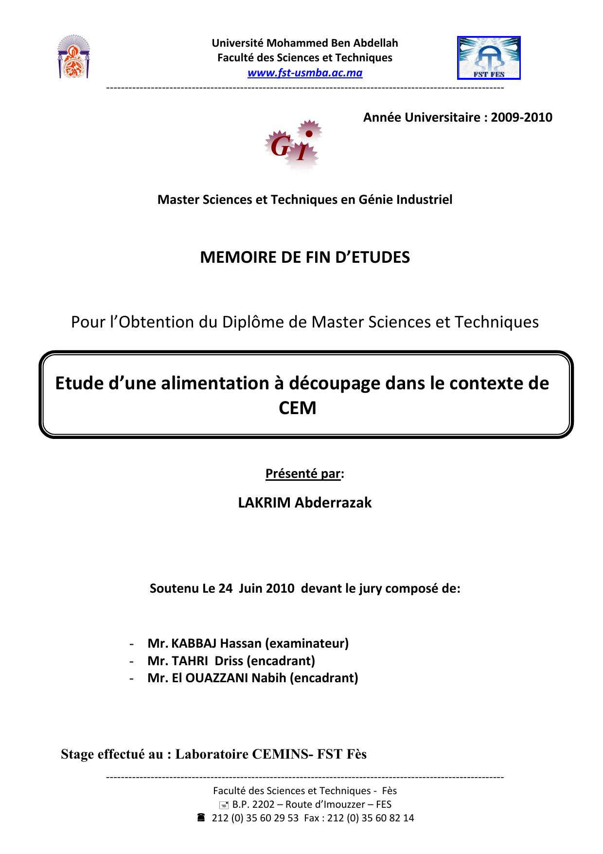 Etude d’une alimentation à découpage dans le contexte de CEM