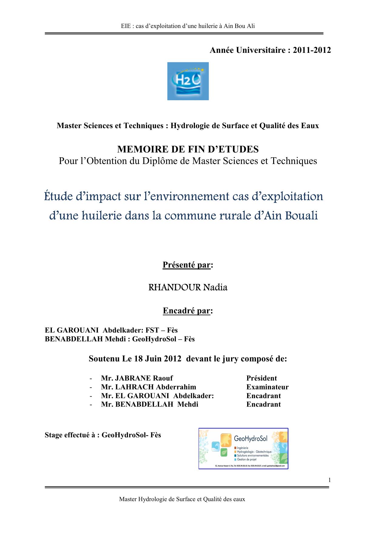 Étude d’impact sur l’environnement cas d’exploitation d’une huilerie dans la commune rurale d’Ain Bouali